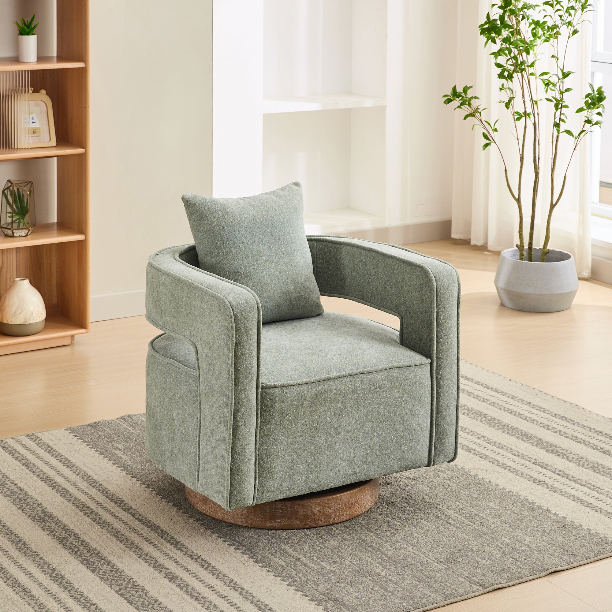 Fernleigh Swivel Accent Open Back Barrel Chair With Weathered Base