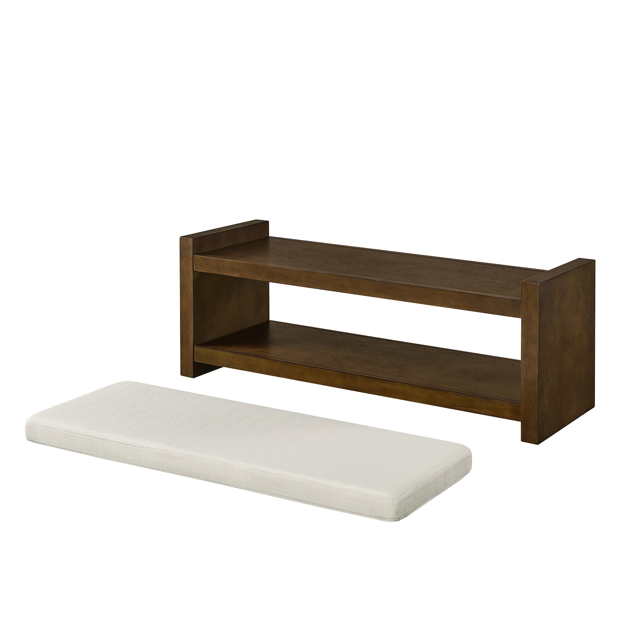 Accent Bench with Lower Shelf Shoe Rack and Padded Seating