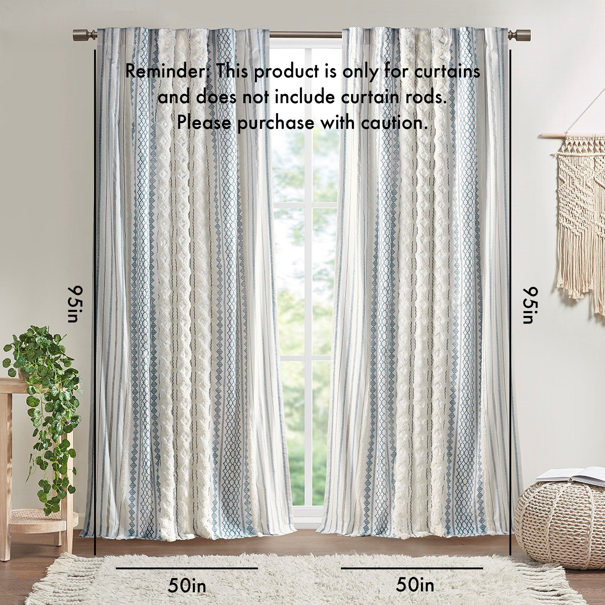 Cotton Printed Chenille Stripe Lined Curtain Panel