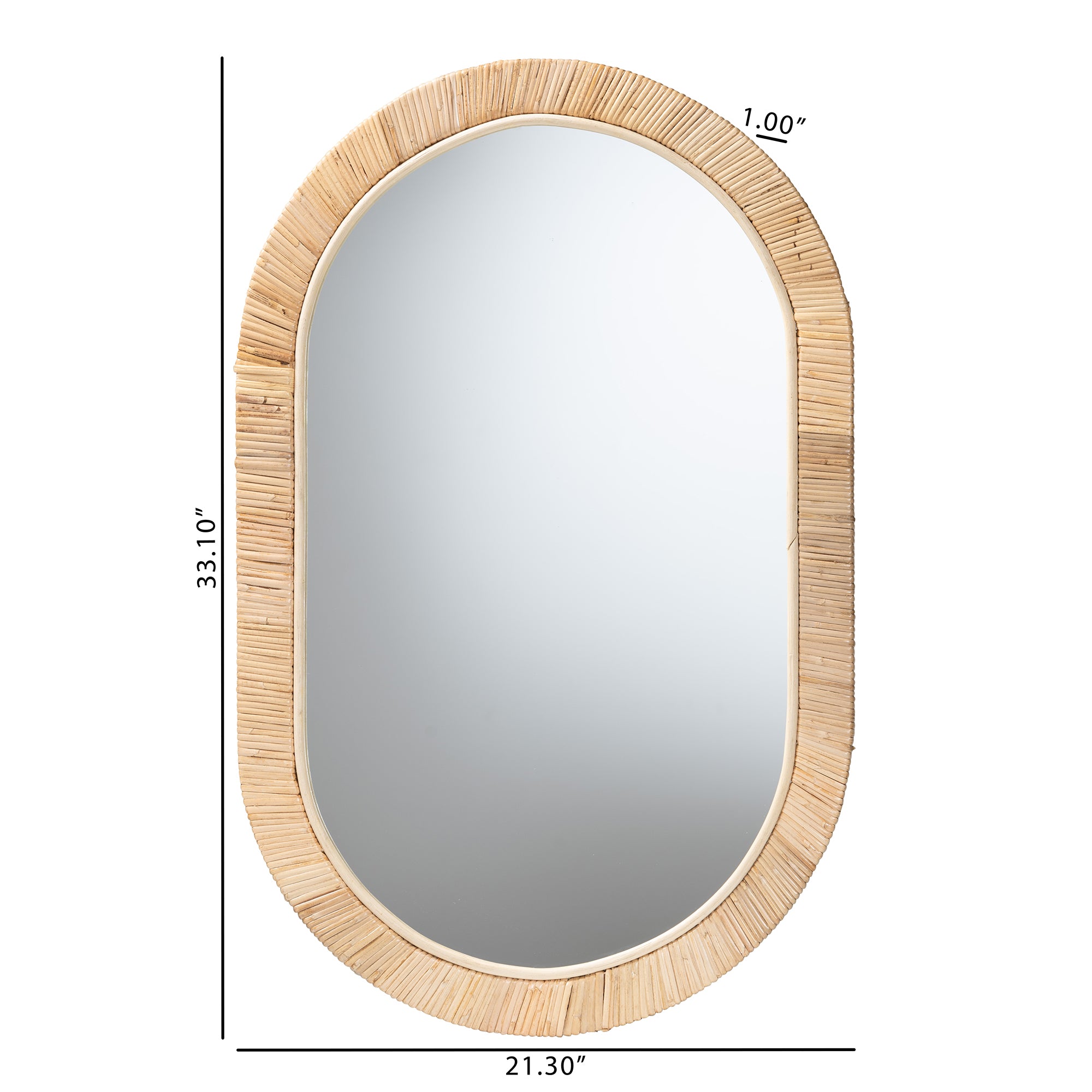 Marek Mahogany Wood and Rattan Oval Mirror
