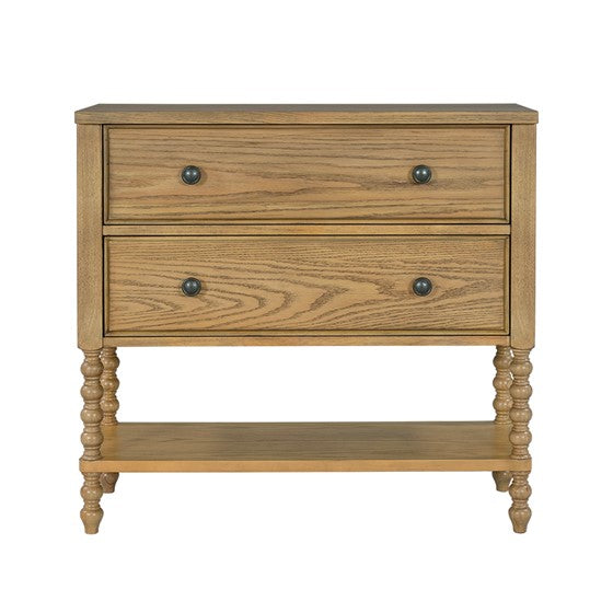 2-Drawer Accent Chest with Turned Legs and Bottom Shelf