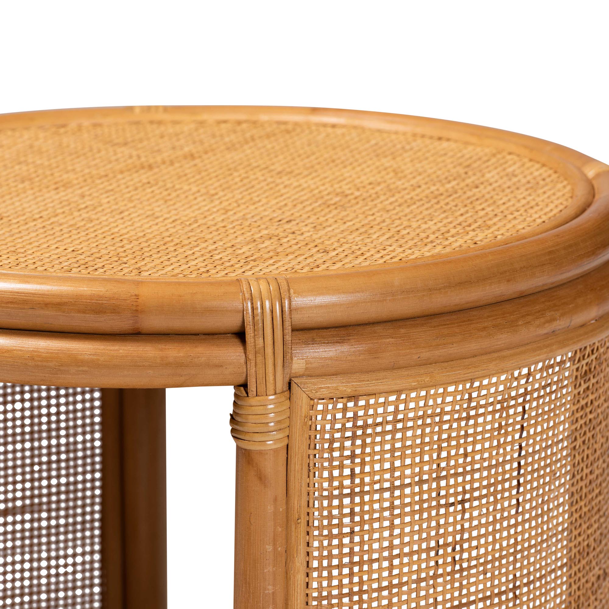 Modern Bohemian Natural Brown Rattan End Table