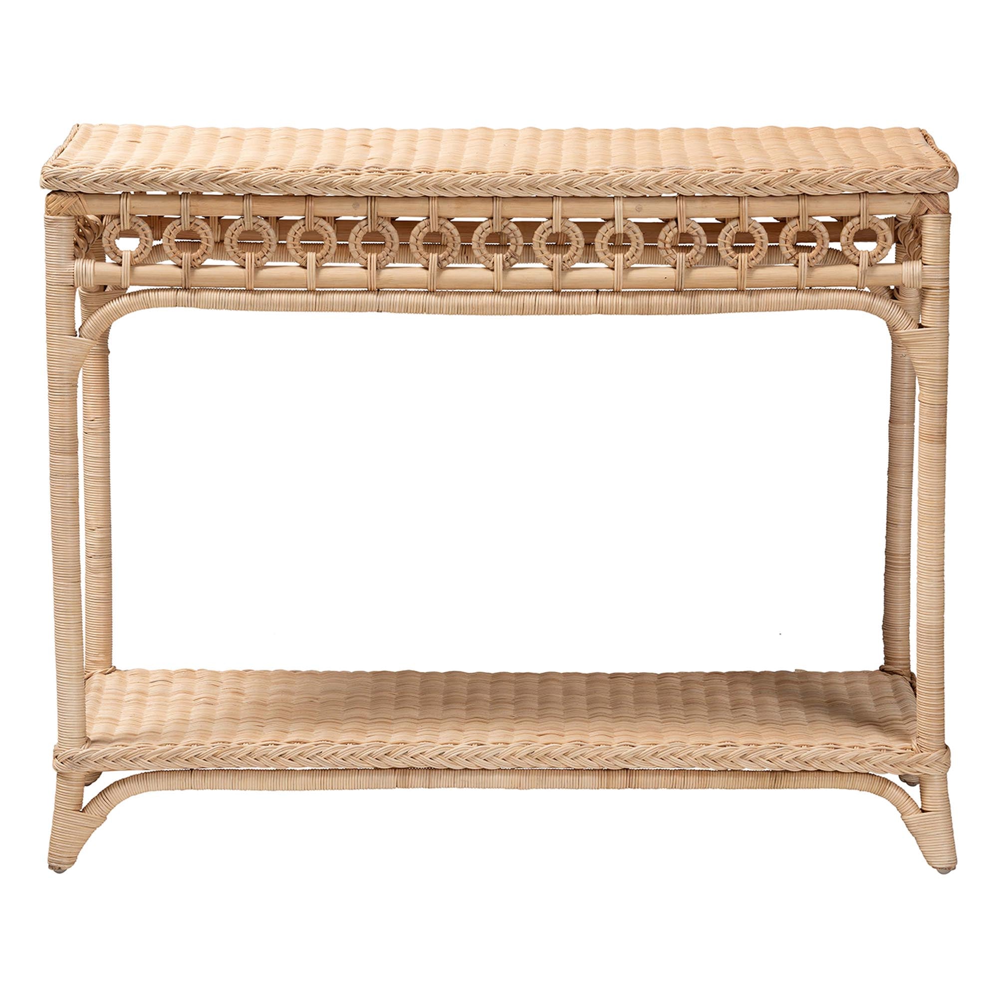Oxford Braided Natural Rattan Console Table with Open Shelf