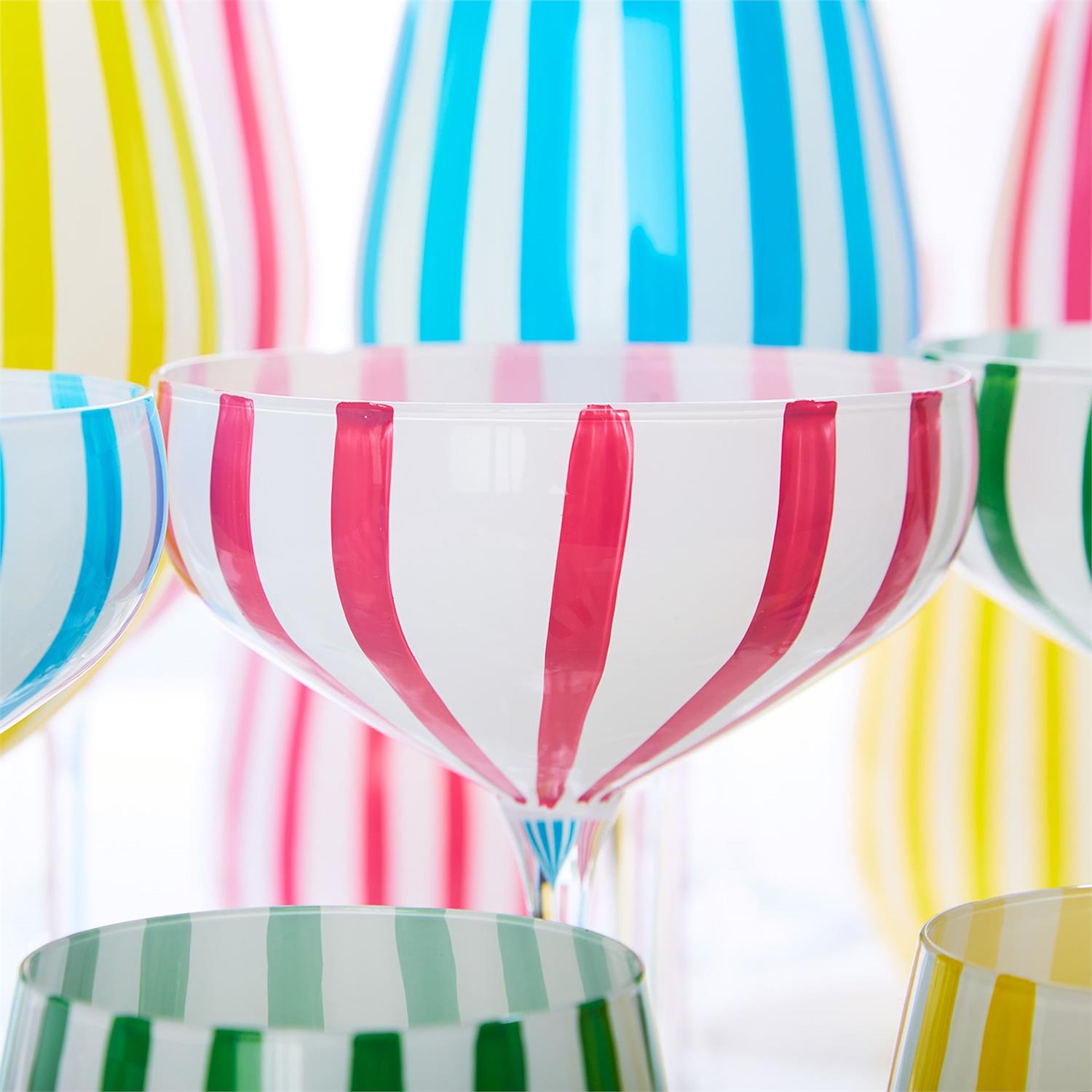 Stripe Hand-Painted Coupe Glass Incl 4 Colors, Set of 4