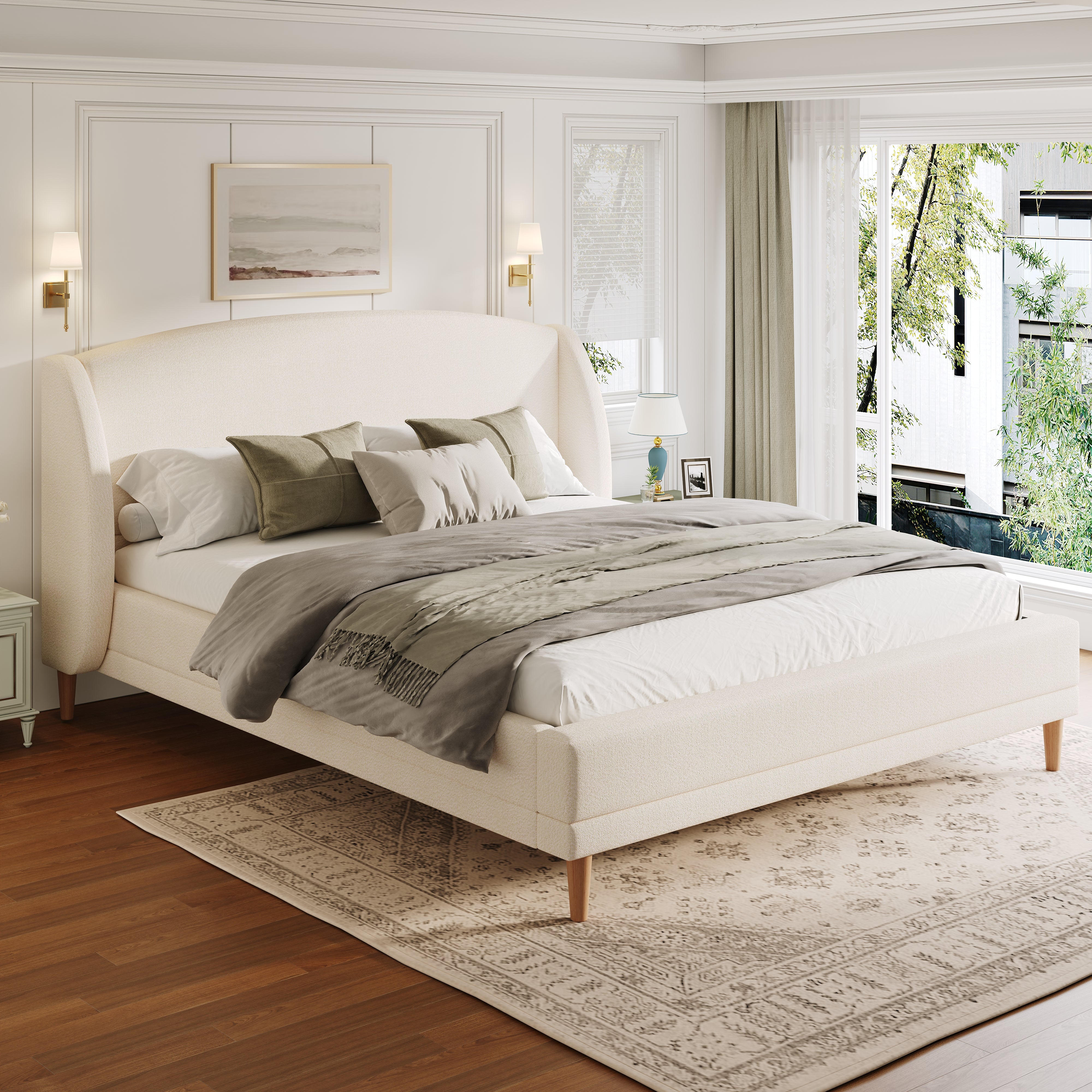 Boucle Fabric Upholstered Platform Bed