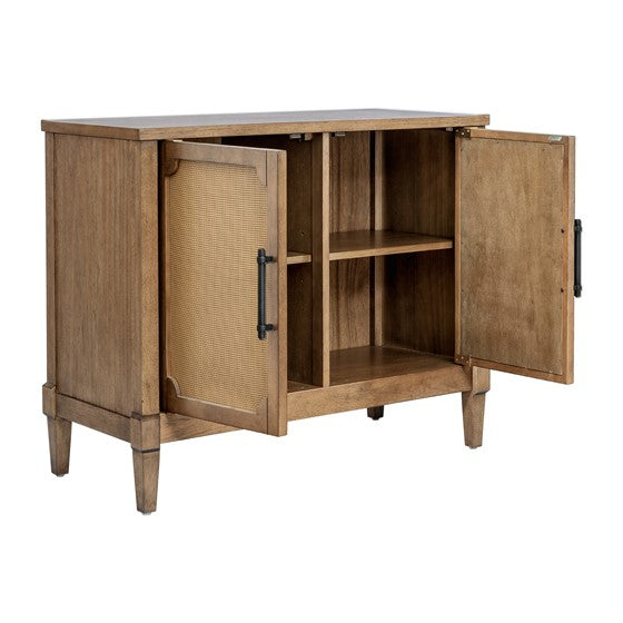 Accent Cabinet with 2 Cane Doors and Metal Pull Handles