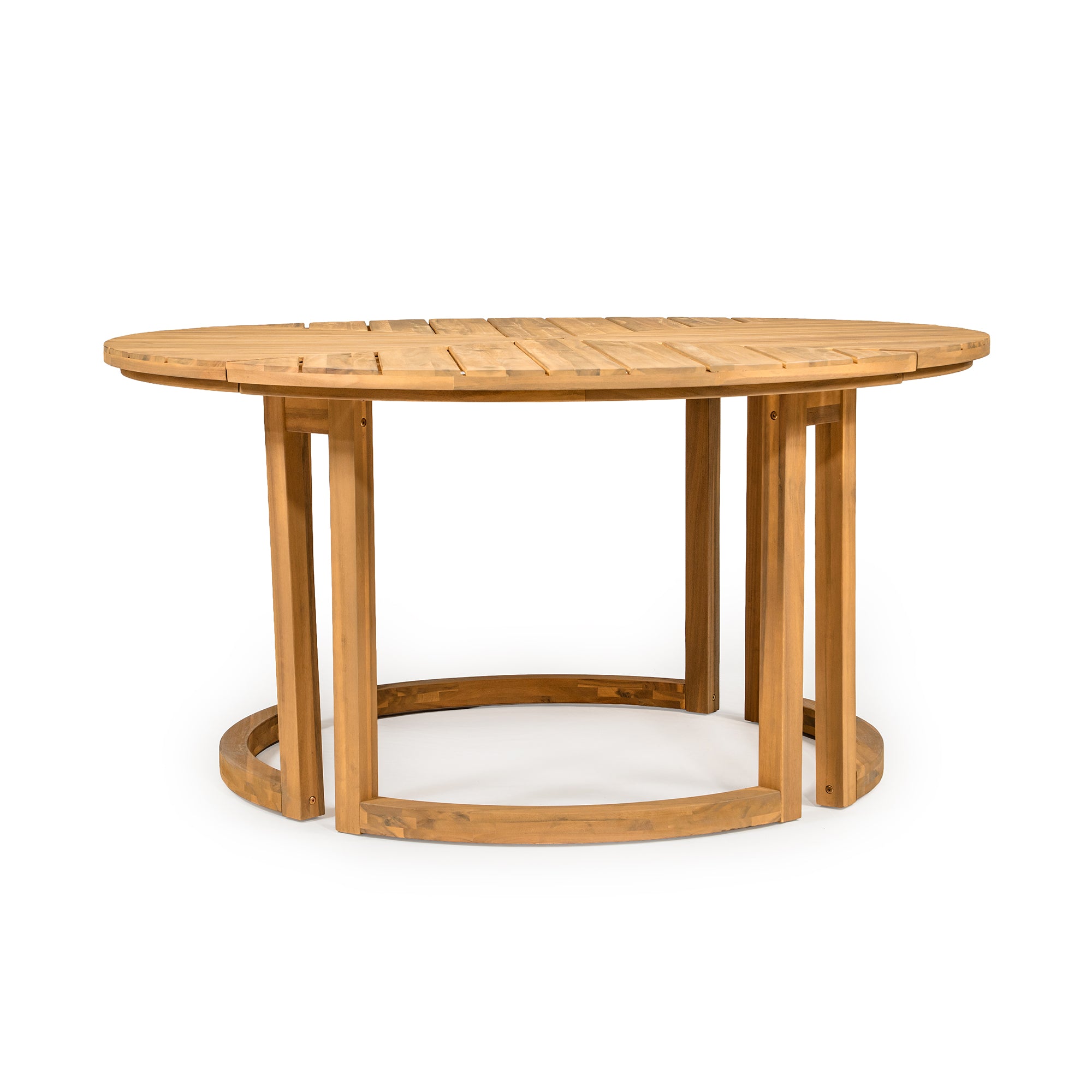 TREXM Patio Dining Table Set for 6, Round Dining Table with 1.96" Umbrella Hole, Outdoor Wooden Patio Furniture Set with Removable Cushions for Garden, Backyard and Pools (Light Teak+Beige Cushion)