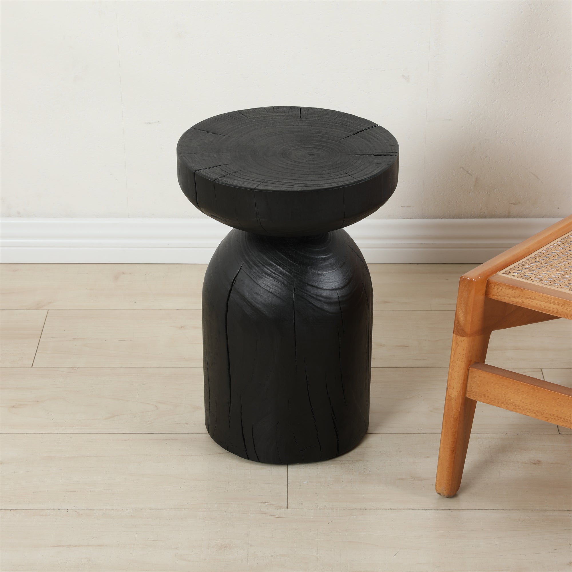 Solid Mango Wood Side End Table in Black