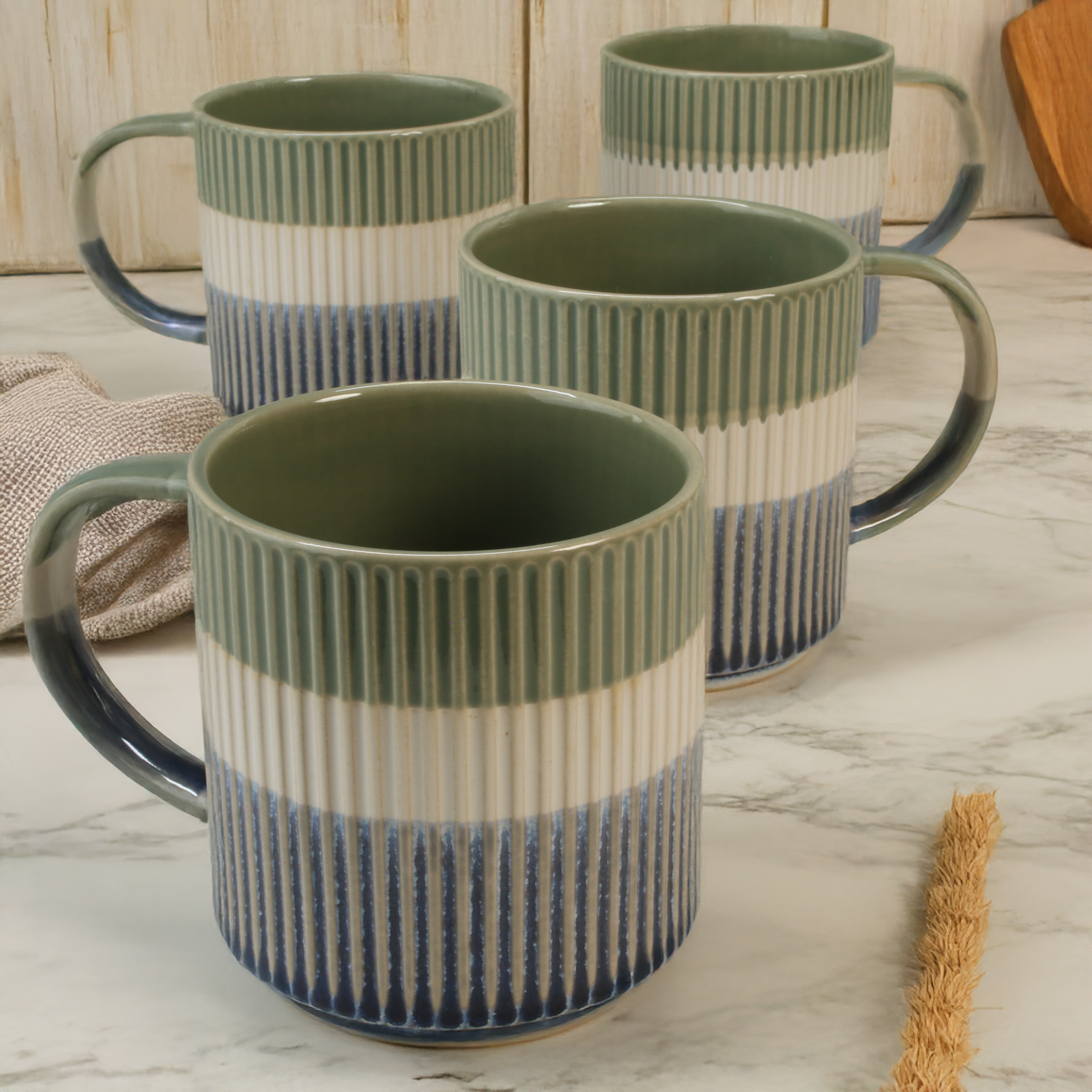 Tri-Color Mugs, Set of 4