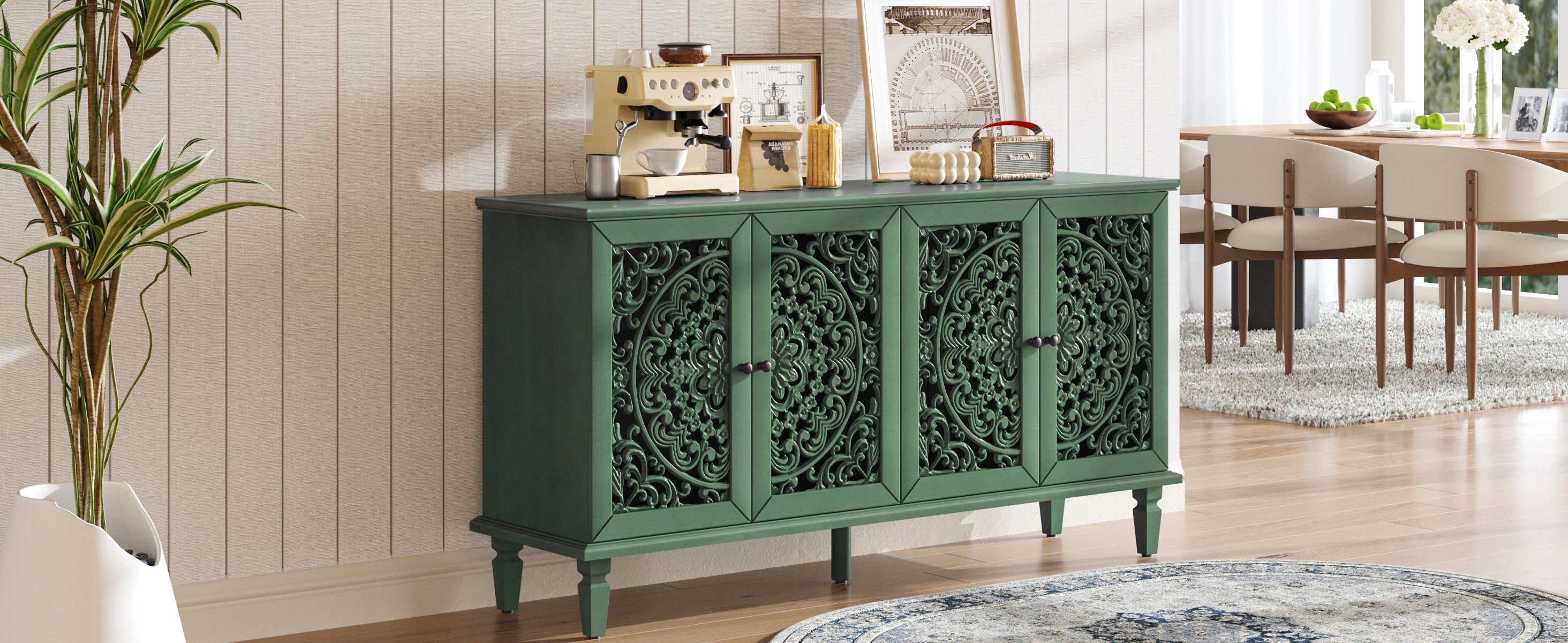 Floral Carvings Buffet Storage Cabinet