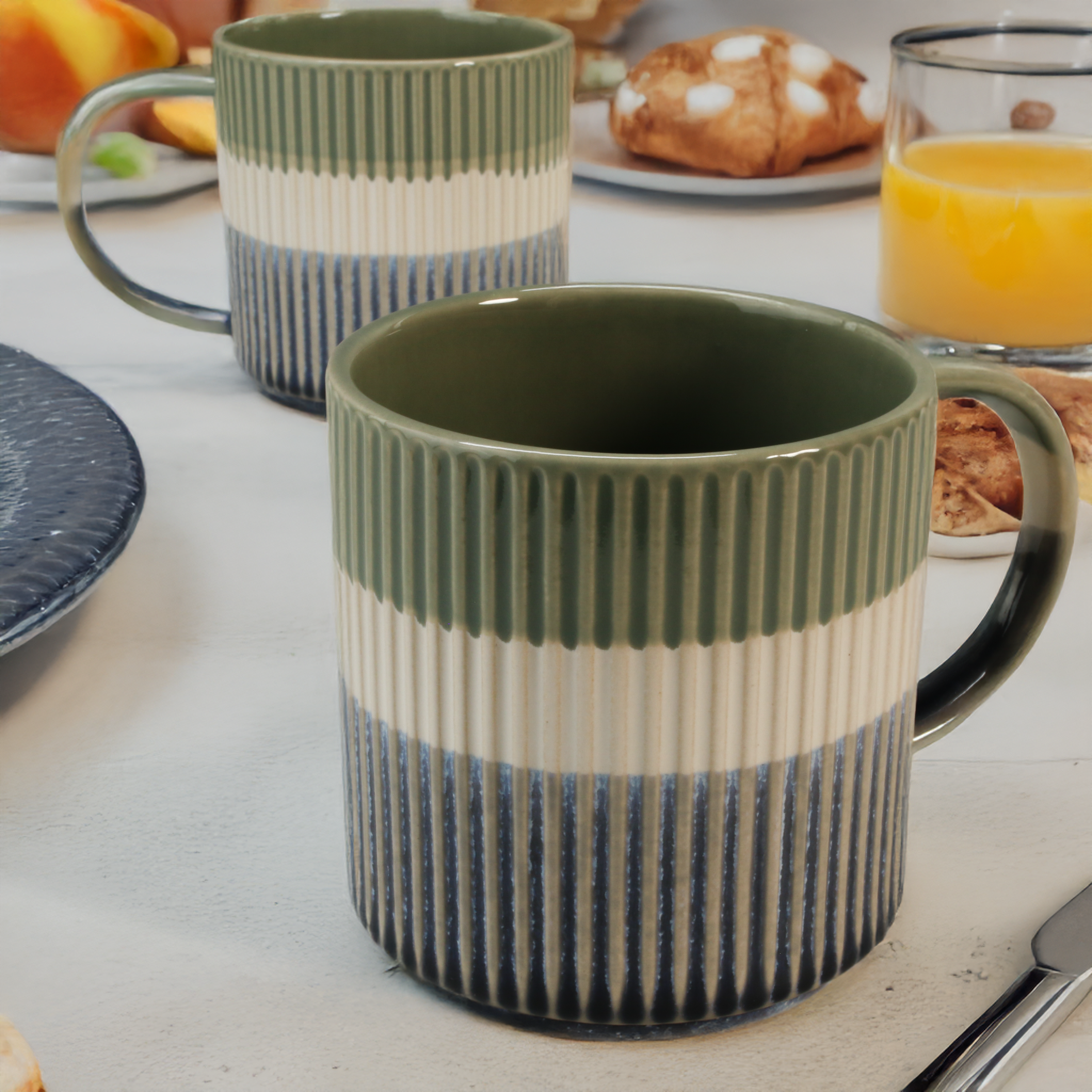 Tri-Color Mugs, 8-Piece Set