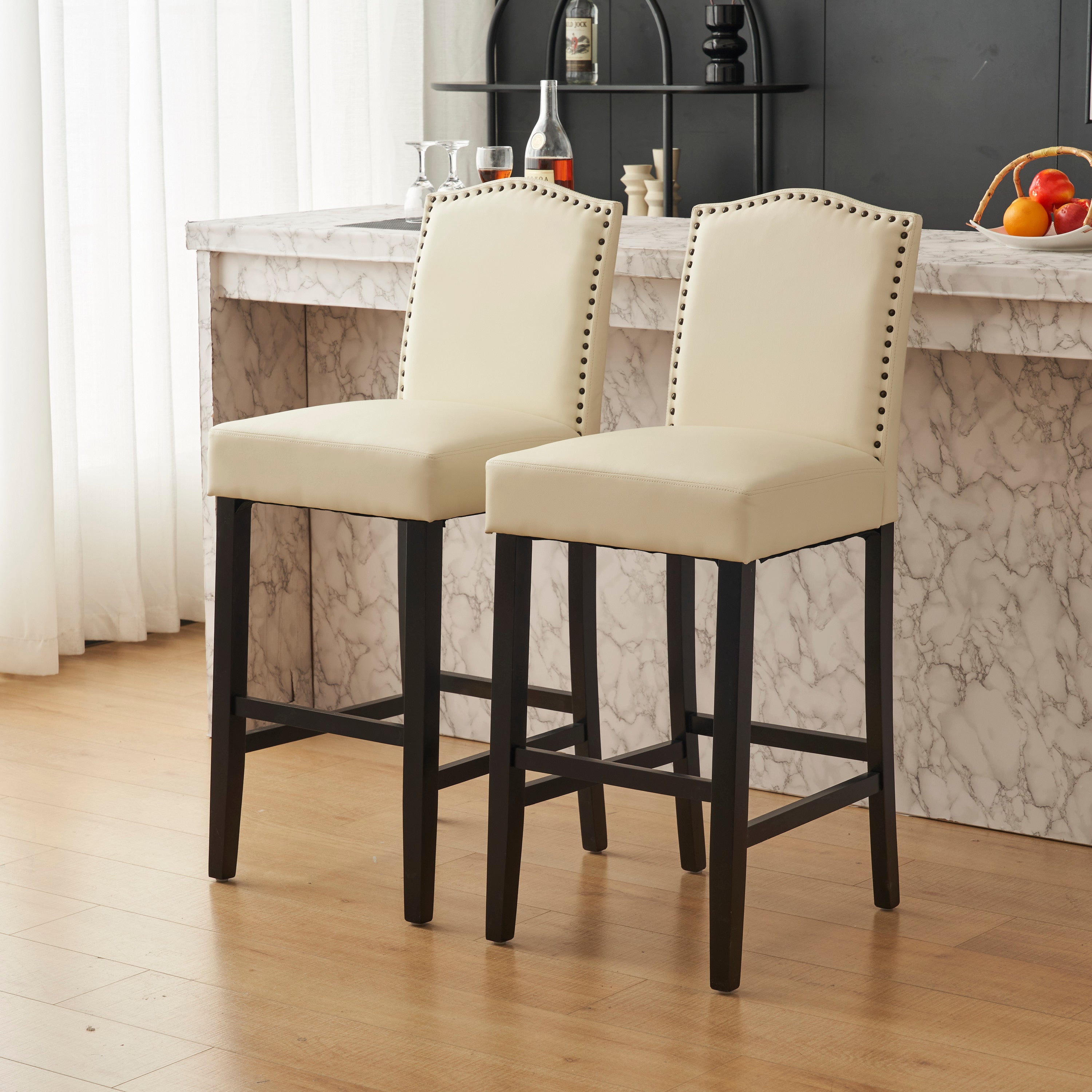 Upholstered Counter Stools with Rubberwood Legs
