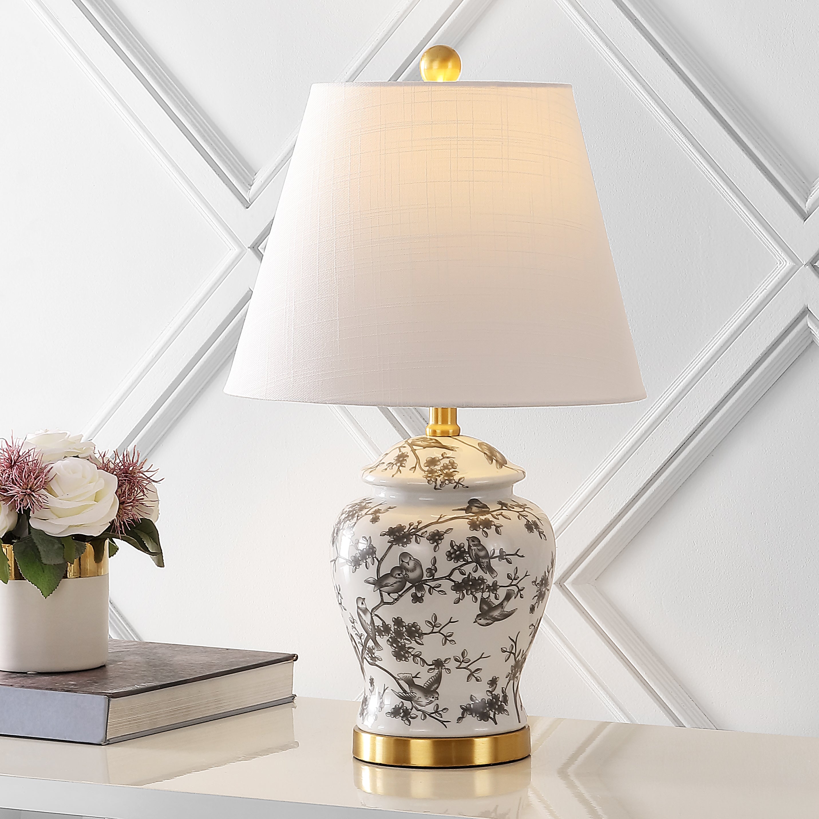 Penelope French Country Cottage Ceramic/Iron Chinoiserie Ginger Jar LED Table Lamp