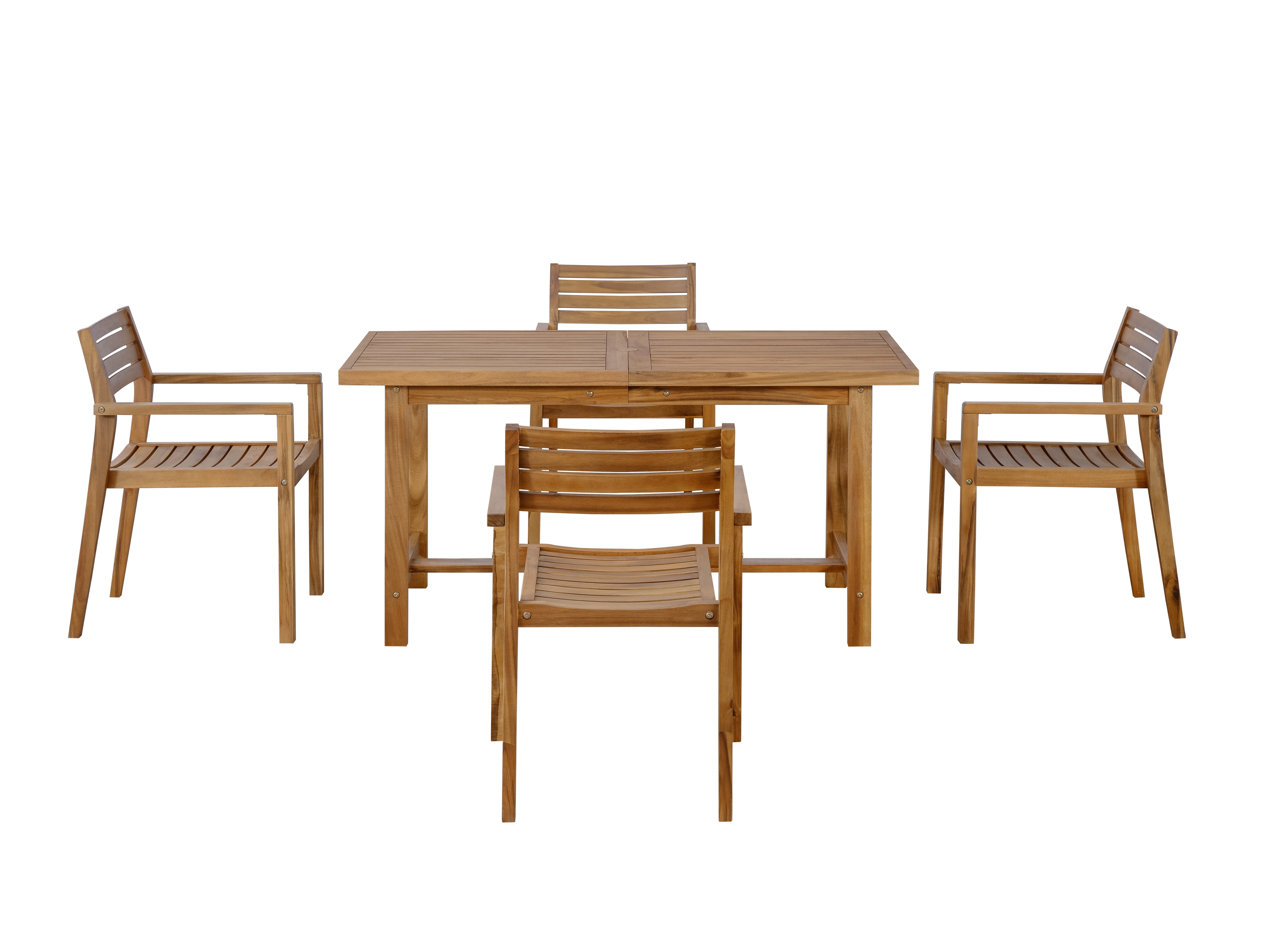 5-Piece Outdoor Acacia Wood Outdoor Dining Set, 59.06-Inch Rectangular Table with Umbrella Hole