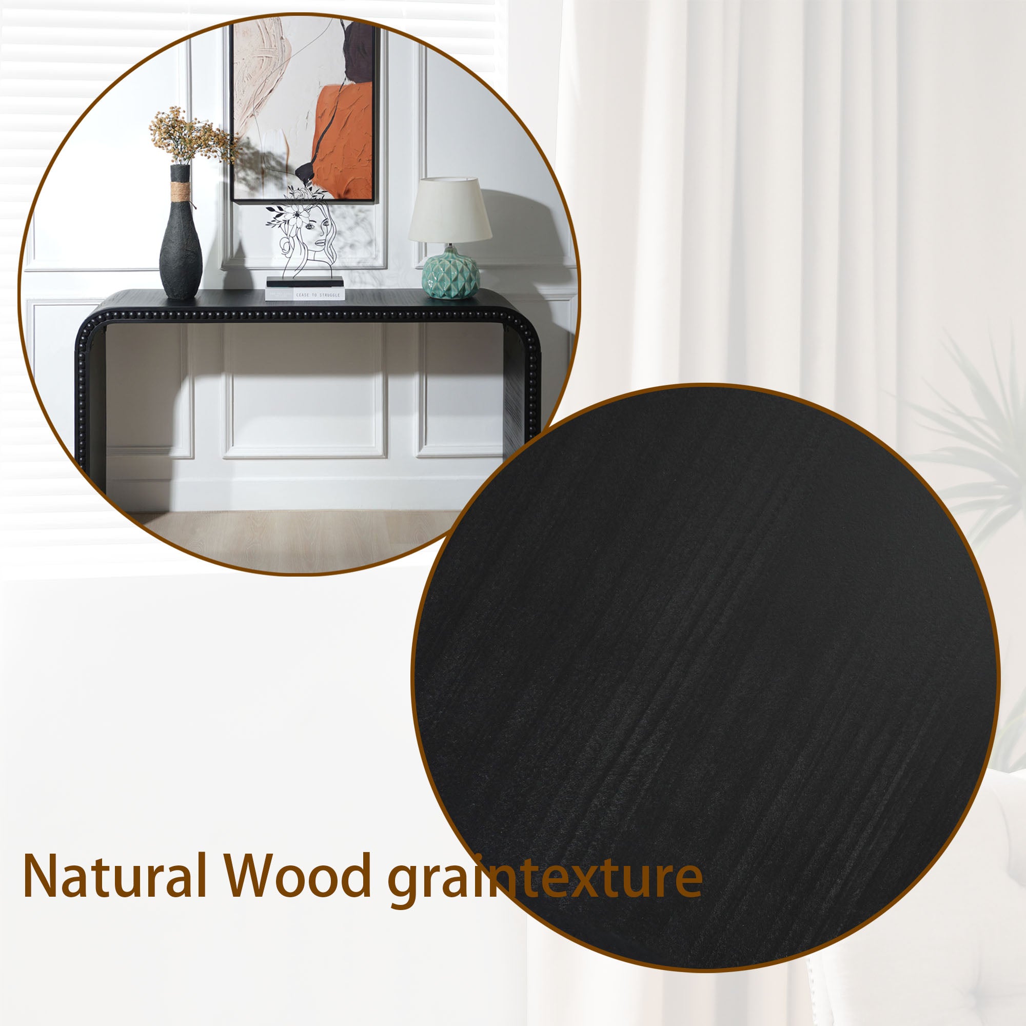 Curved Waterfall-Style Wood Beaded Console Table
