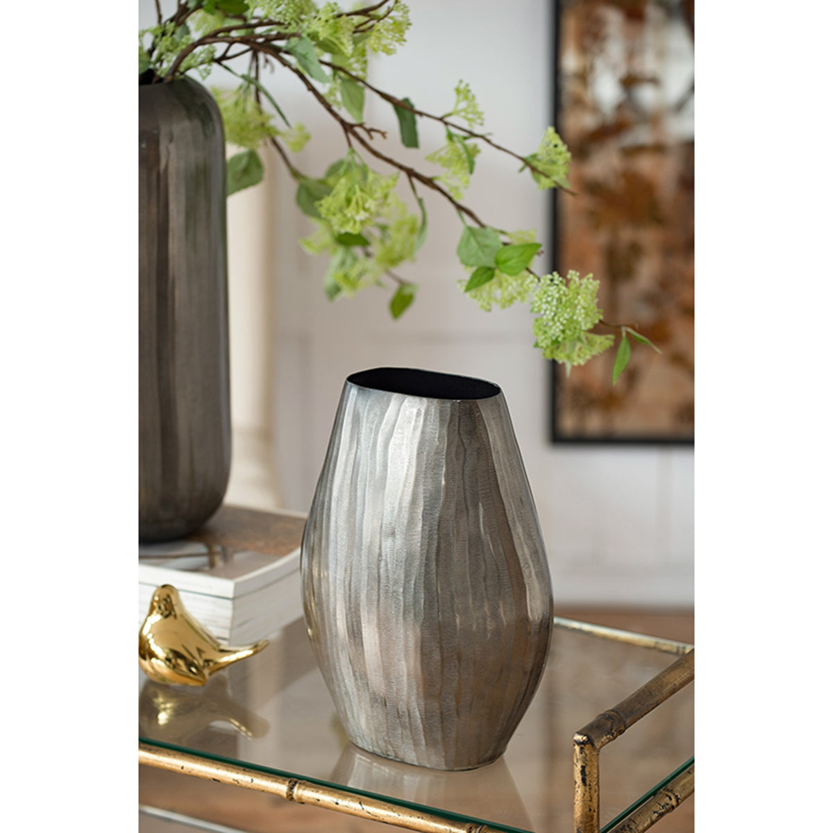 Large Aluminum Layered Chisel Oval Vase
