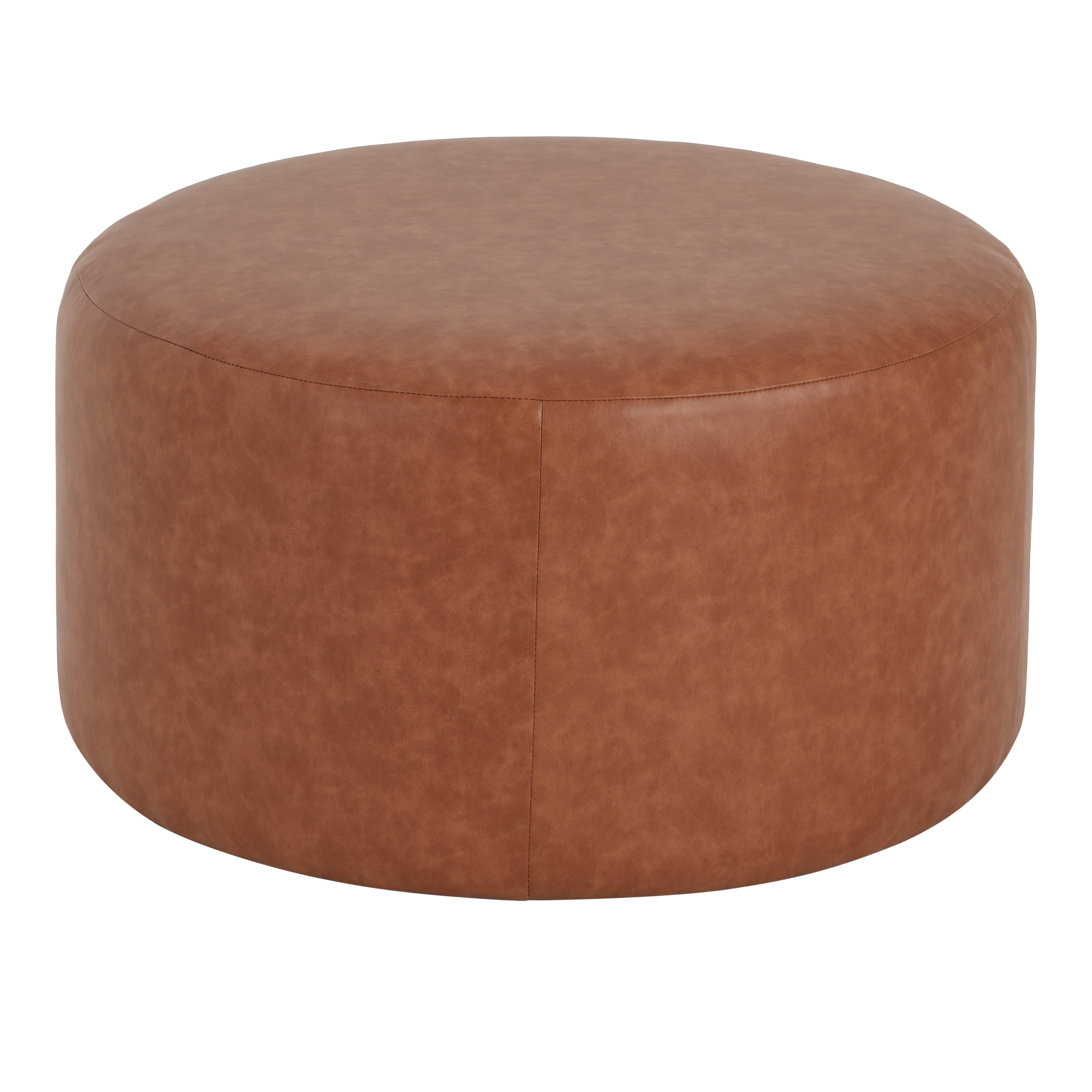 Upholstered Round Vegan Leather Ottoman
