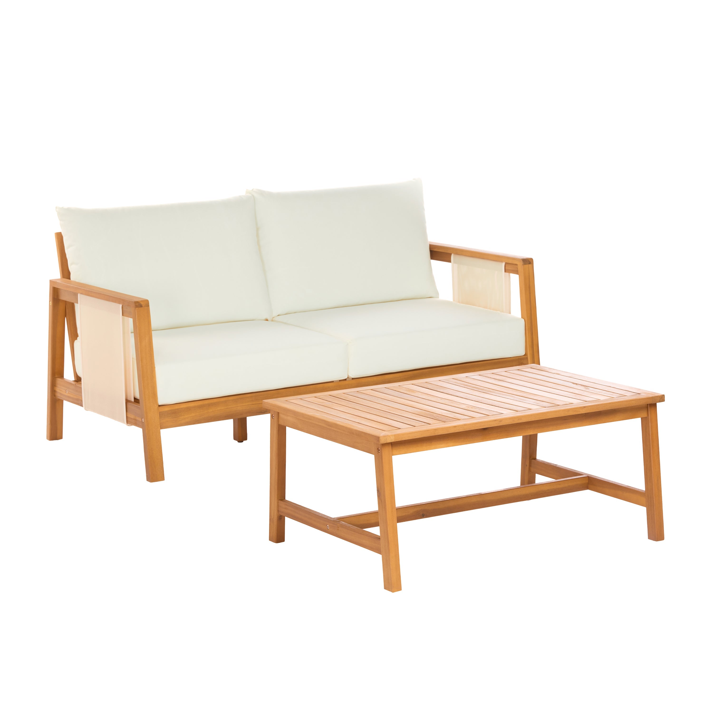 Khali 2 Piece Acacia Wood Outdoor Sofa Set with Cushions