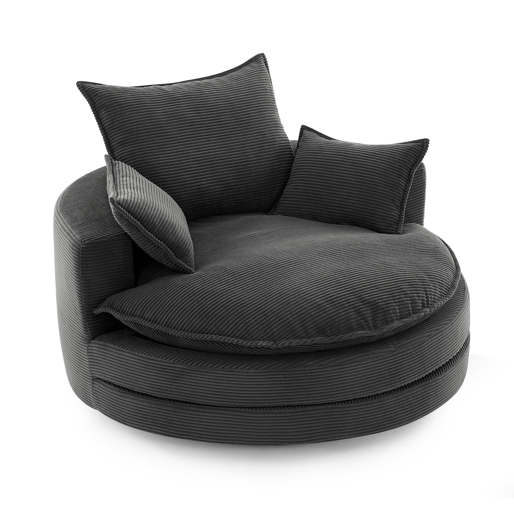 Corduroy 360° Swivel Accent Barrel Chair with 3 Removable Pillows