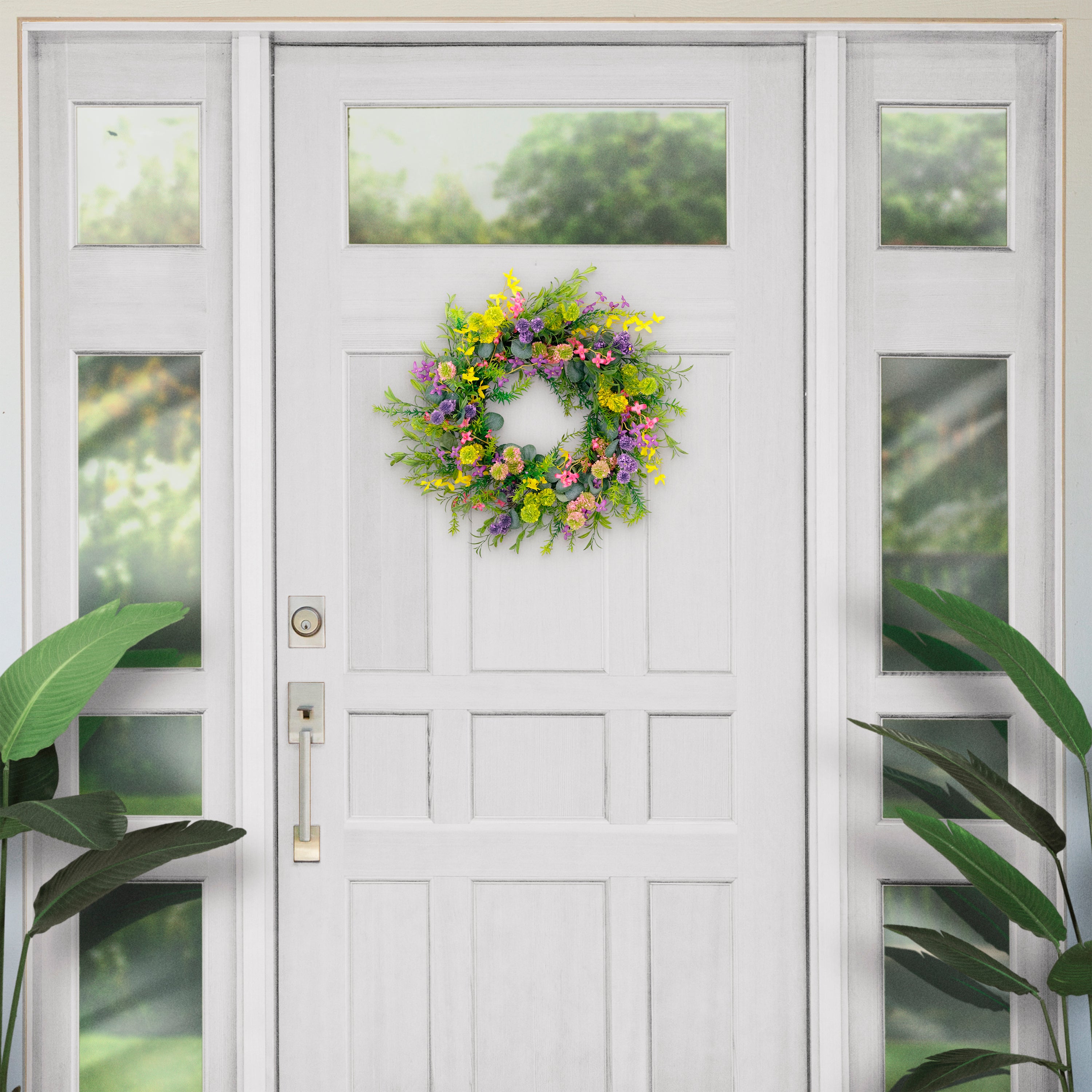 24" Artificial Multicolor Eucalyptus Floral Spring Door Wreath with Berries