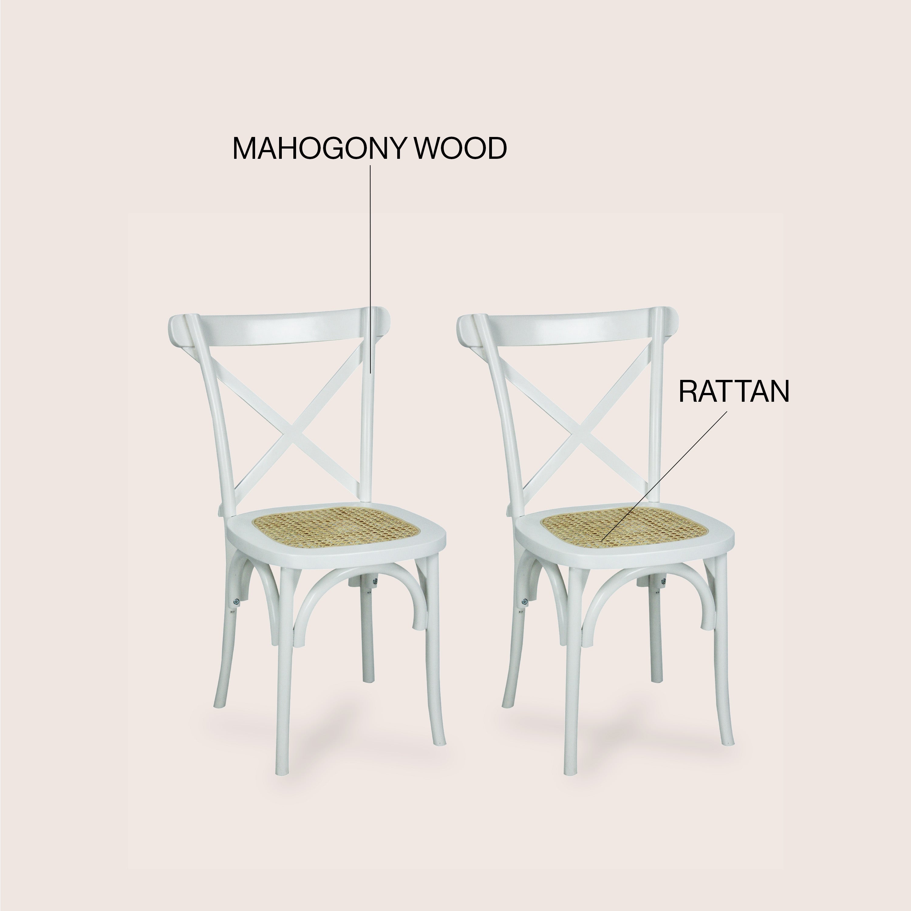 Cassis X-Back Wood Rattan Dining Chair, Set of 2