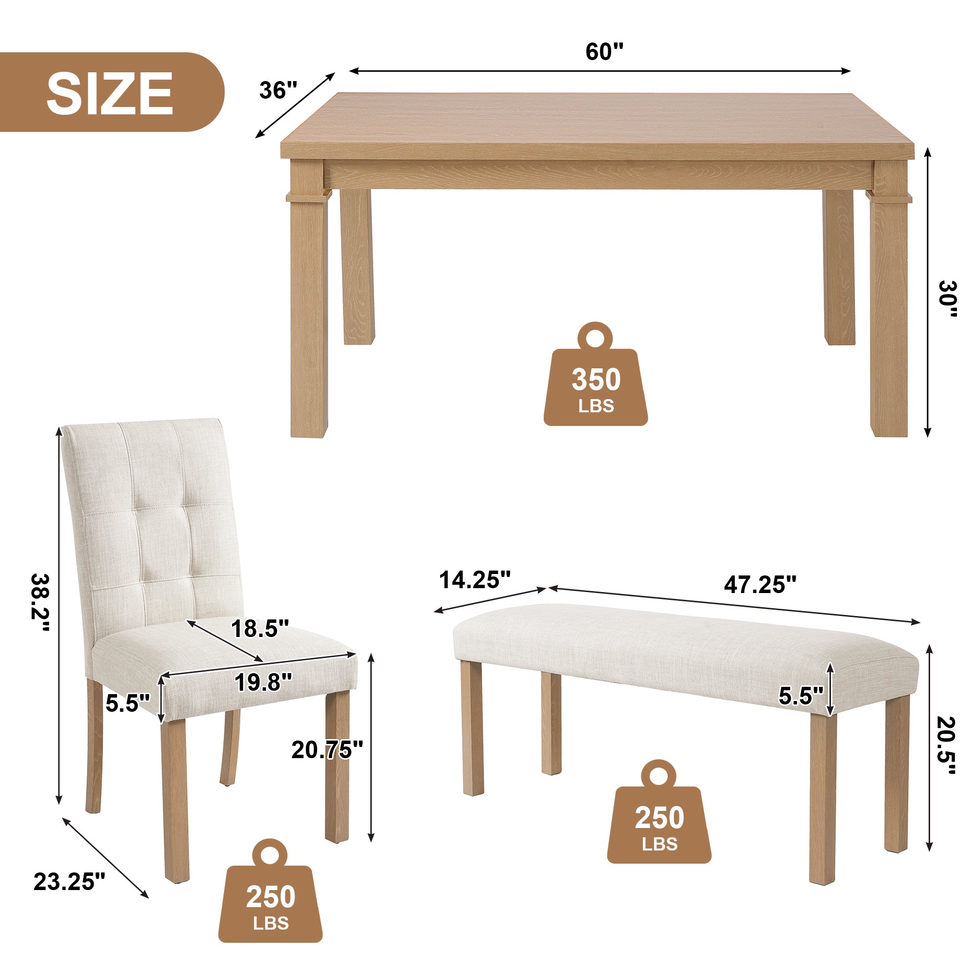 Franklin Modern 6-Piece Dining Set with 4 Upholstered Chairs & Bench