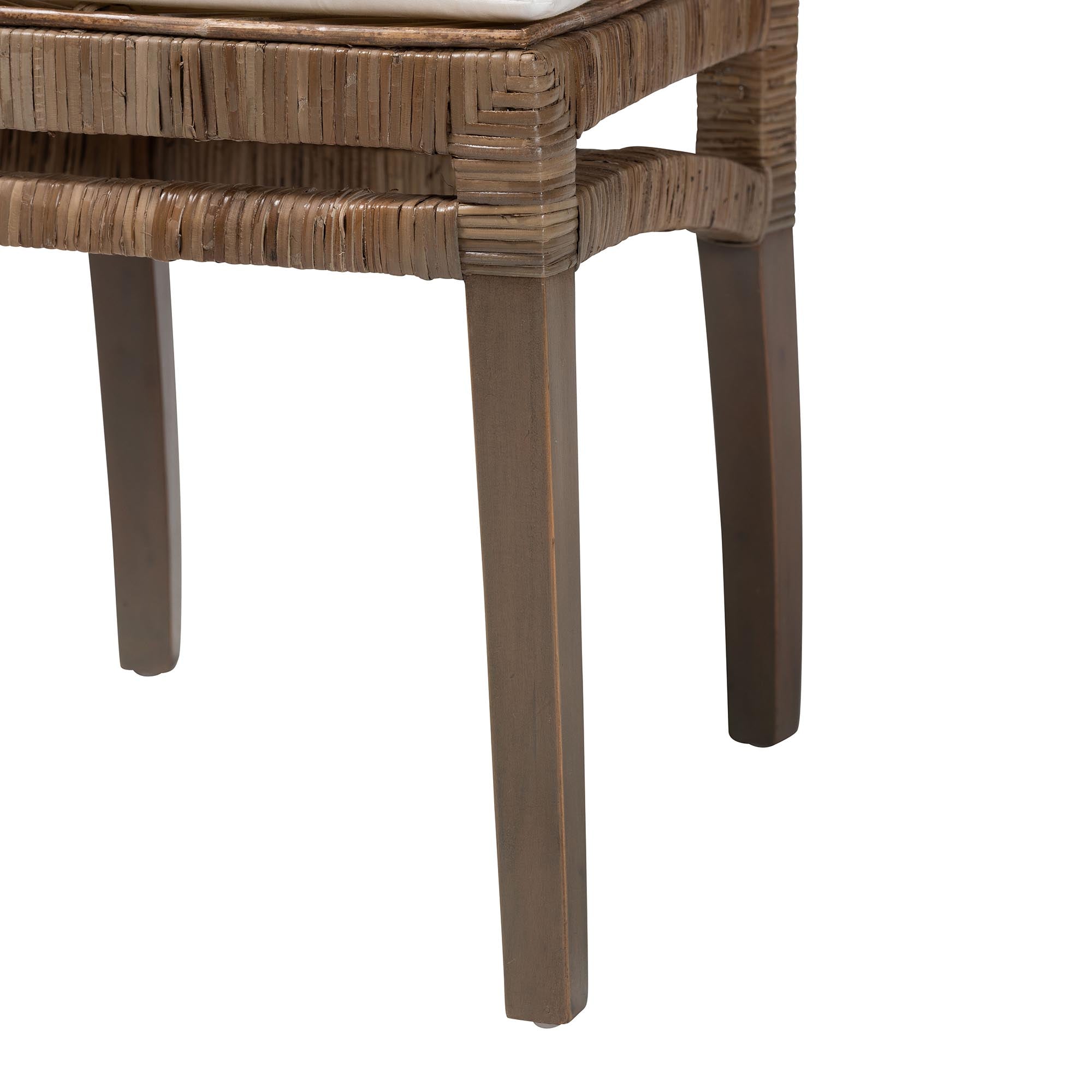 Ritu Rattan and Mahognay Wood Dining Side Chair with Cushion