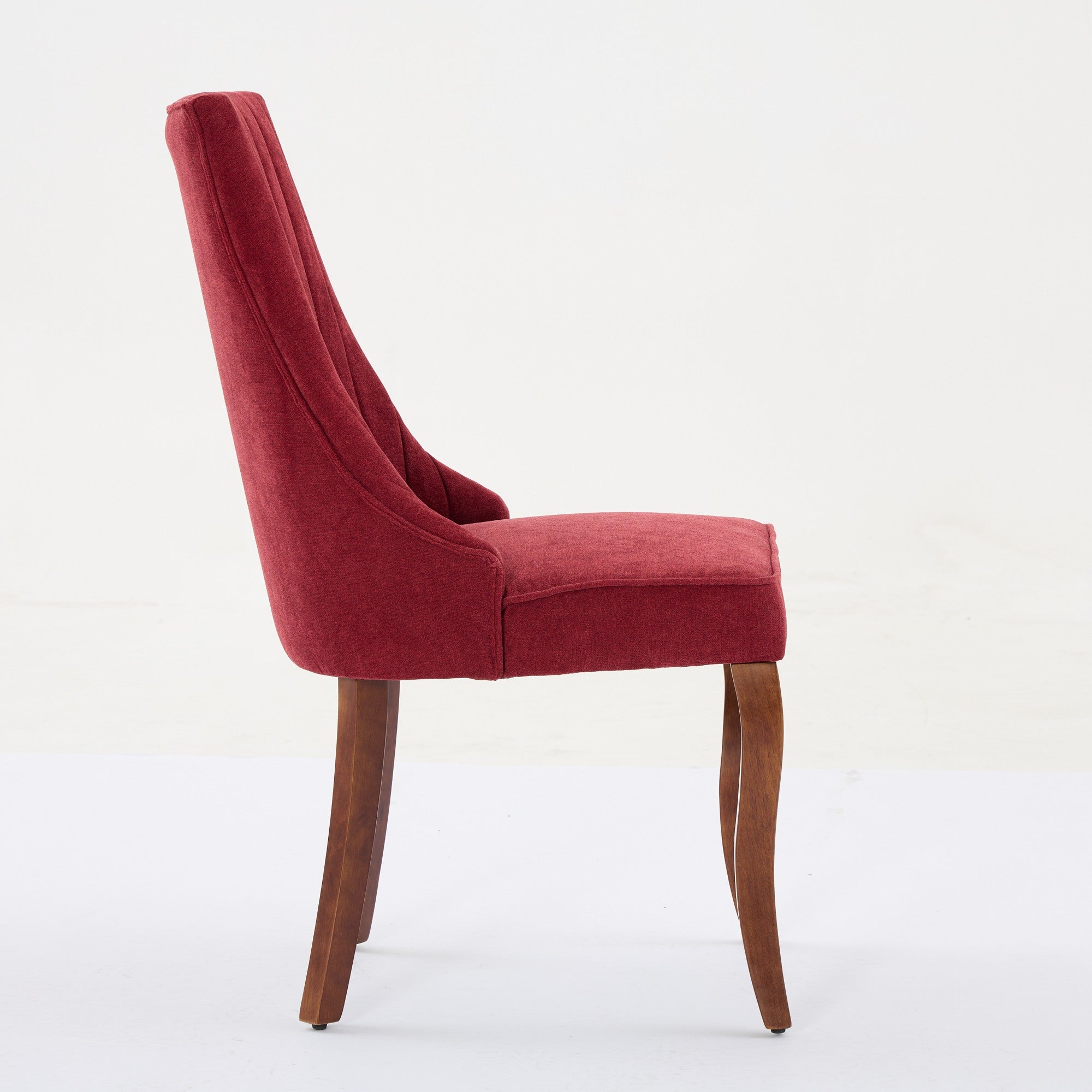 Rayon Cloth Flocking Linen Dining Chairs Channel Kitchen Dinner Chair Comfy Fabric Upholstered Accent Chair for Dining Room with Curved Solid Wood Legs,Set of 2 (Wine Red), SW1847WR
