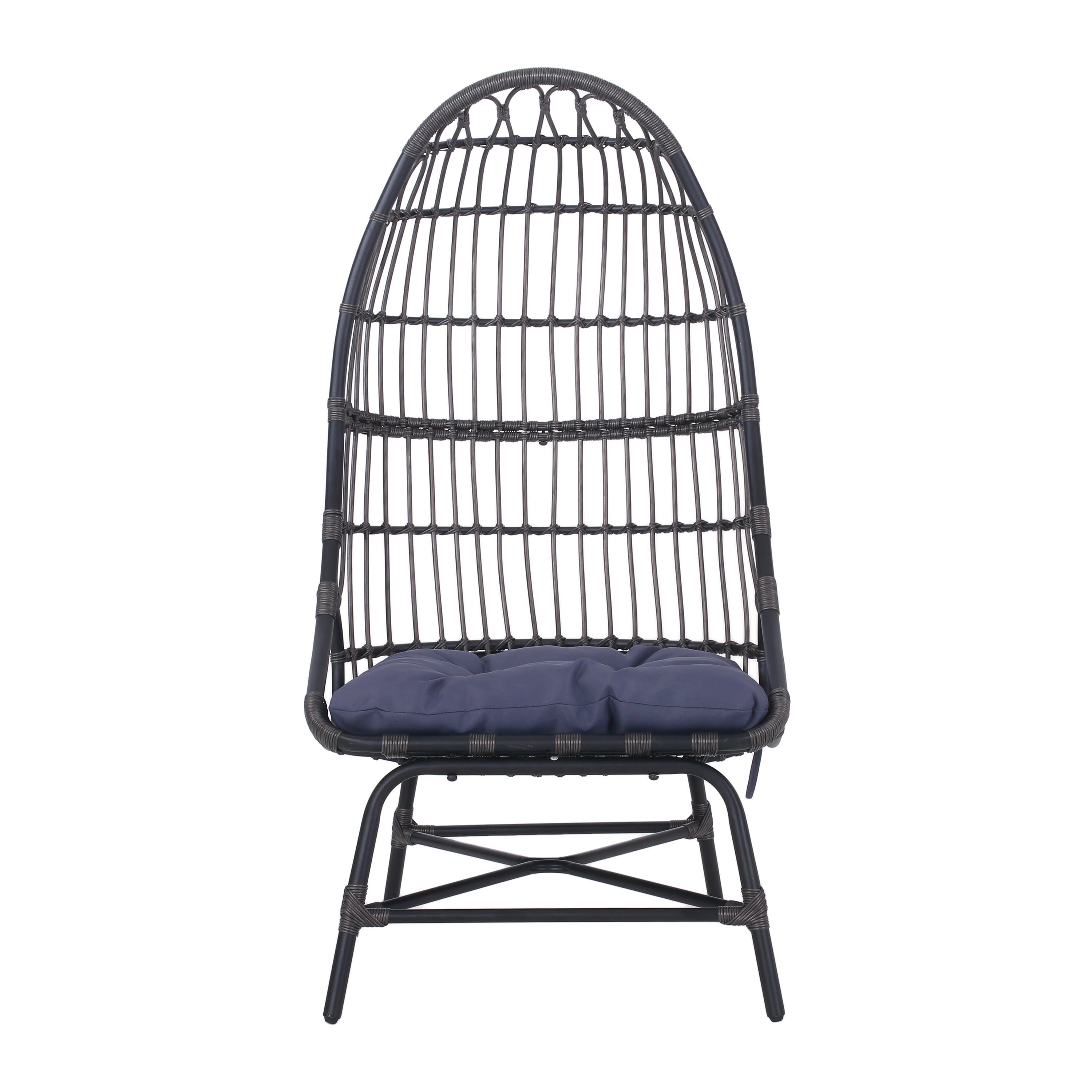 Outdoor Basket Chair with Gridded Design and Metal Frame