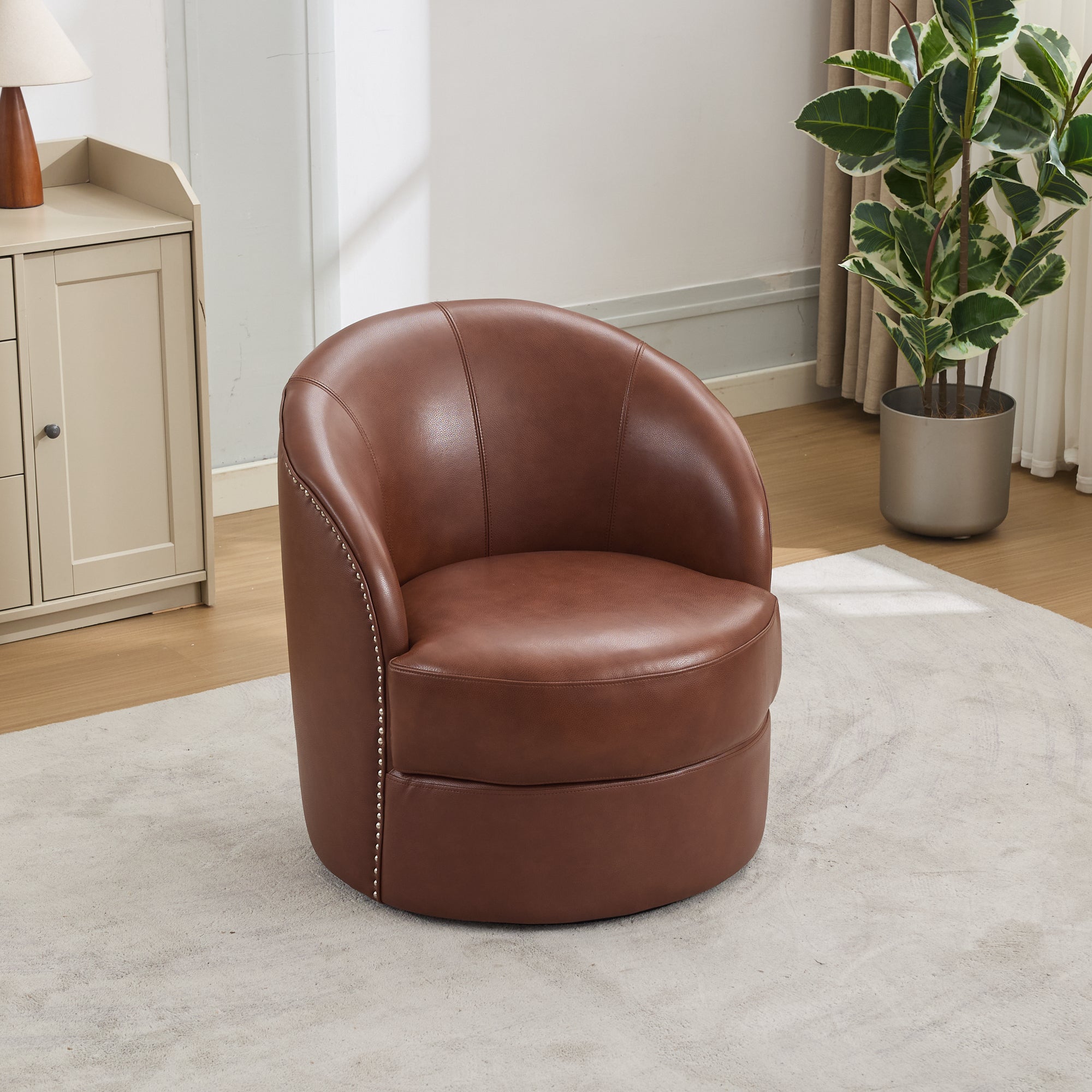 Top-Grain Leather Swivel Accent Chair