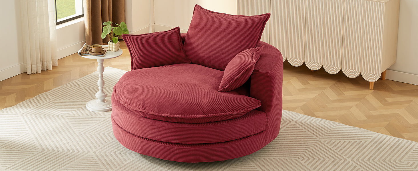 Corduroy 360° Swivel Accent Barrel Chair with 3 Removable Pillows