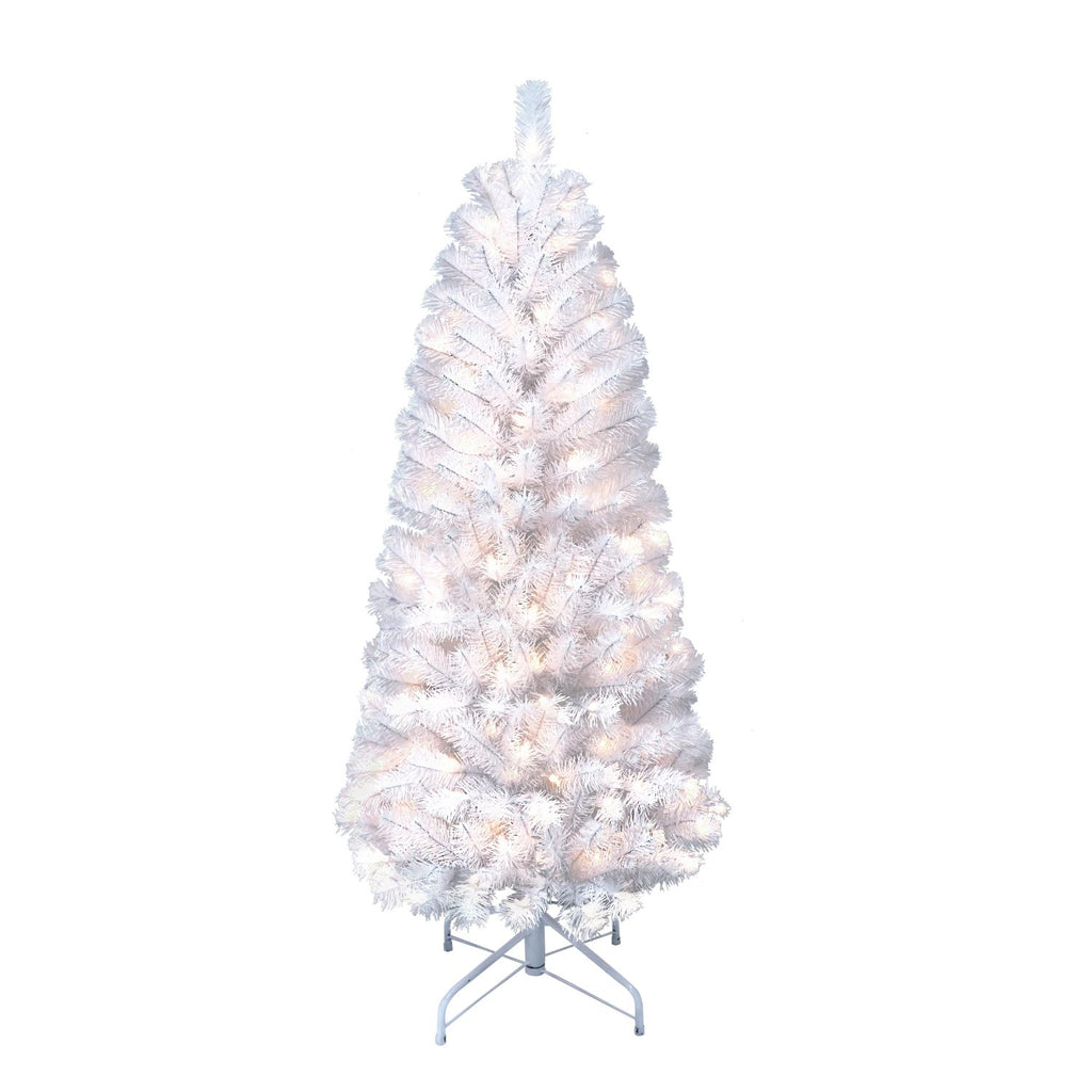 4.5 ft Pre-lit White Northern Fir Pencil Artificial Christmas Tree with Clear Lights & Metal Stand