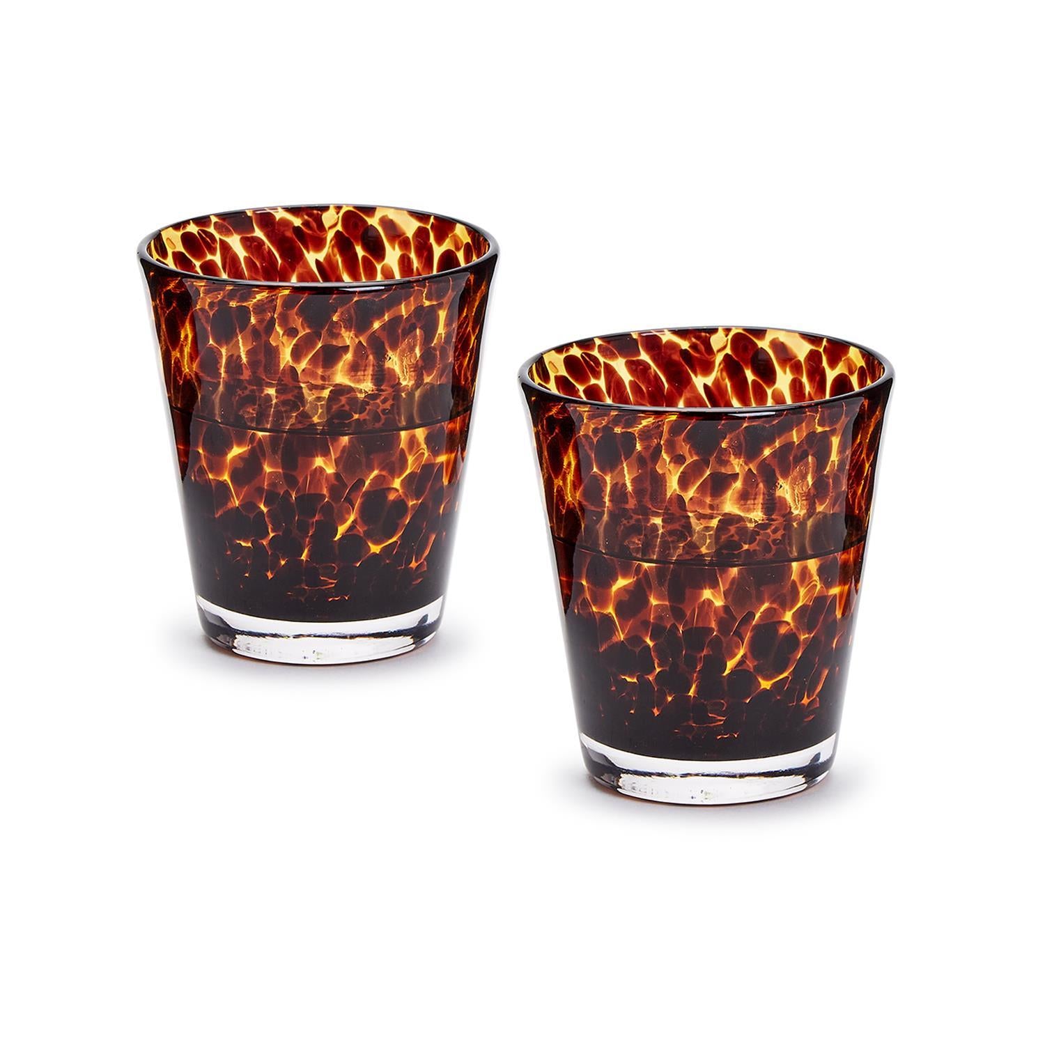 Tortoise Print Double Old Fashion Glass, Set of 4