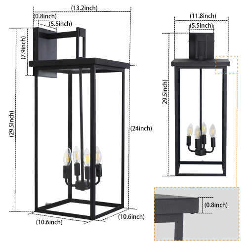 4-Light Outdoor Wall Light with Rectangular Shade and Iron Frame