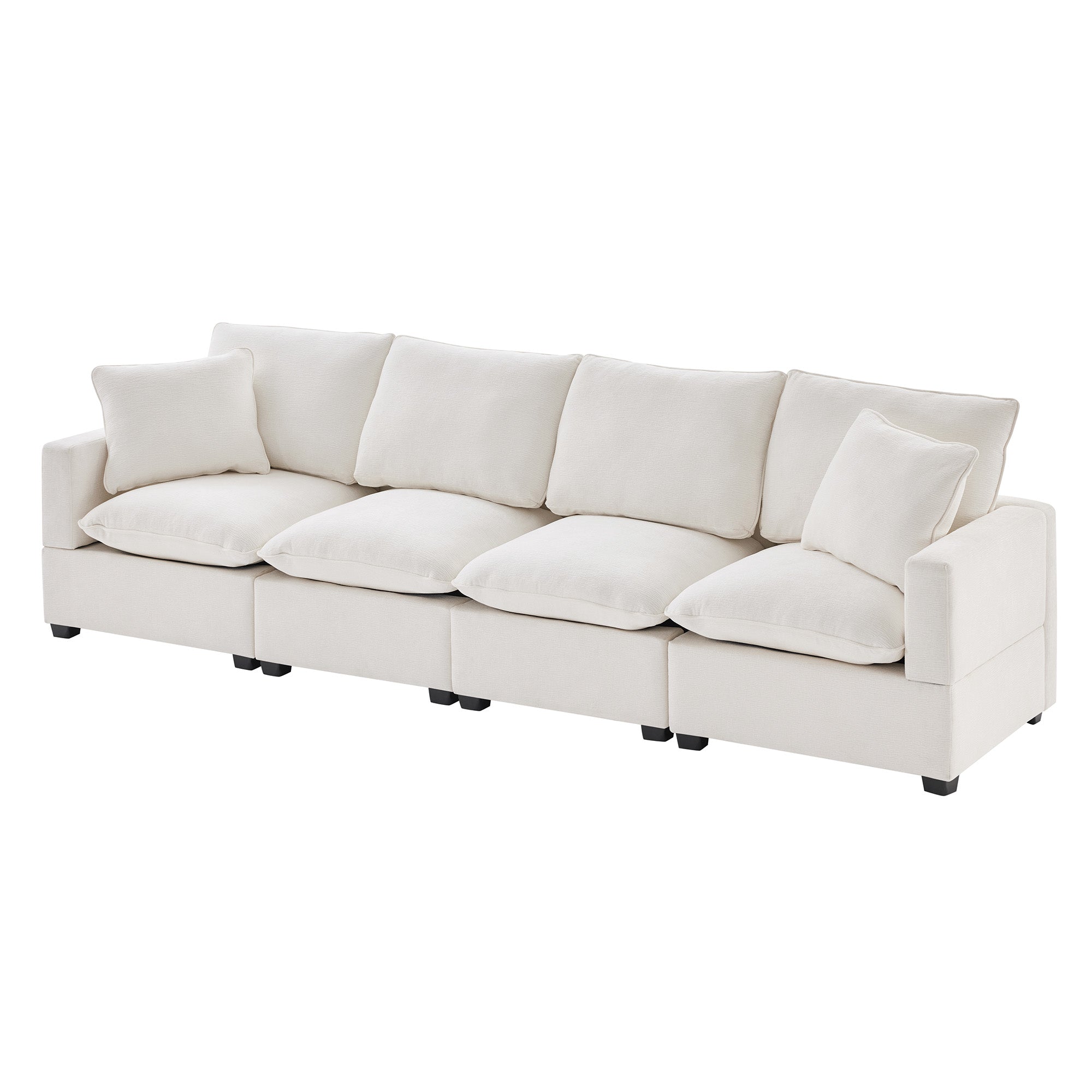 Chenille Modular Sofa with 2 Pillows, Seats 4