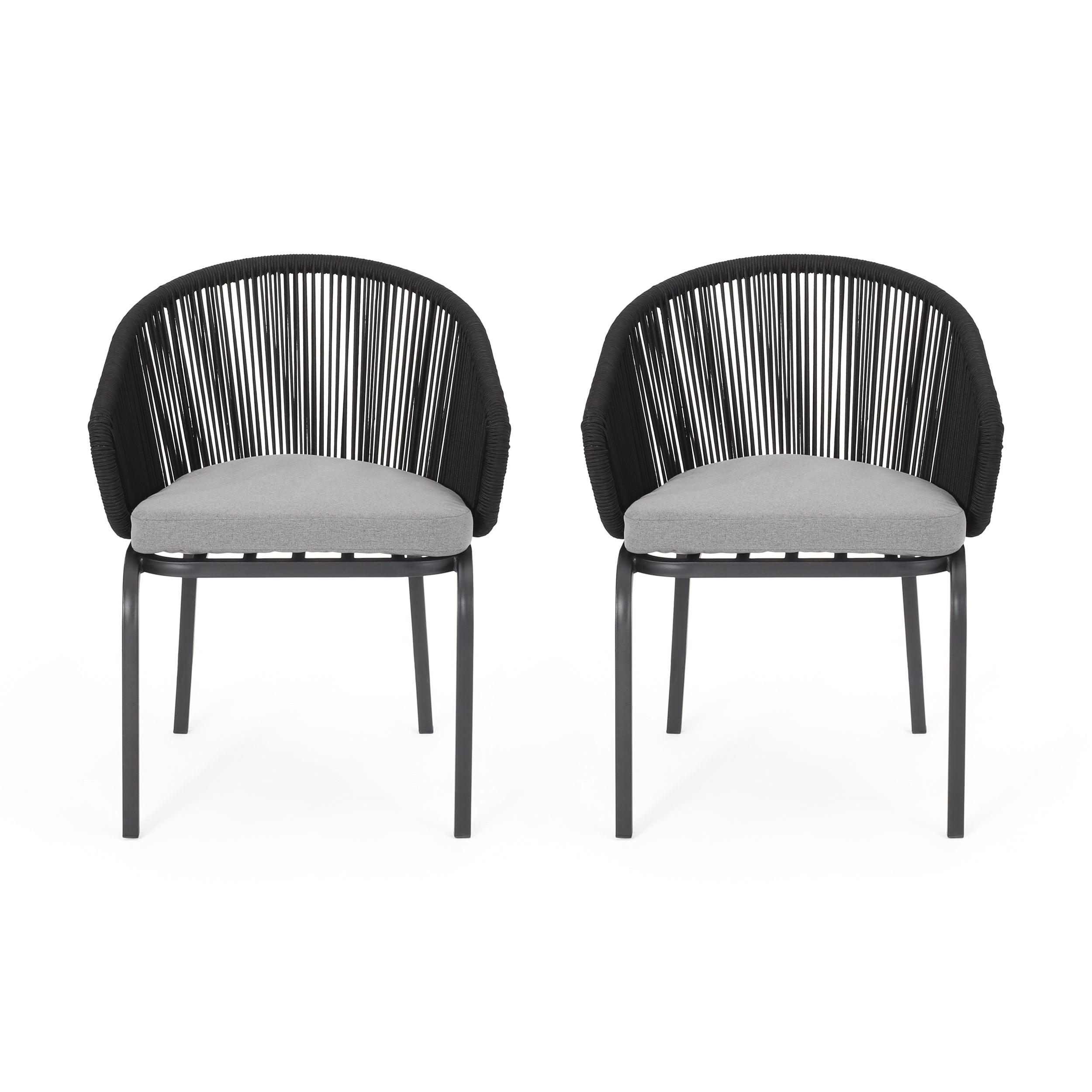 Outdoor Accent Chair with Rope Weave and Metal Frame, Set of 2