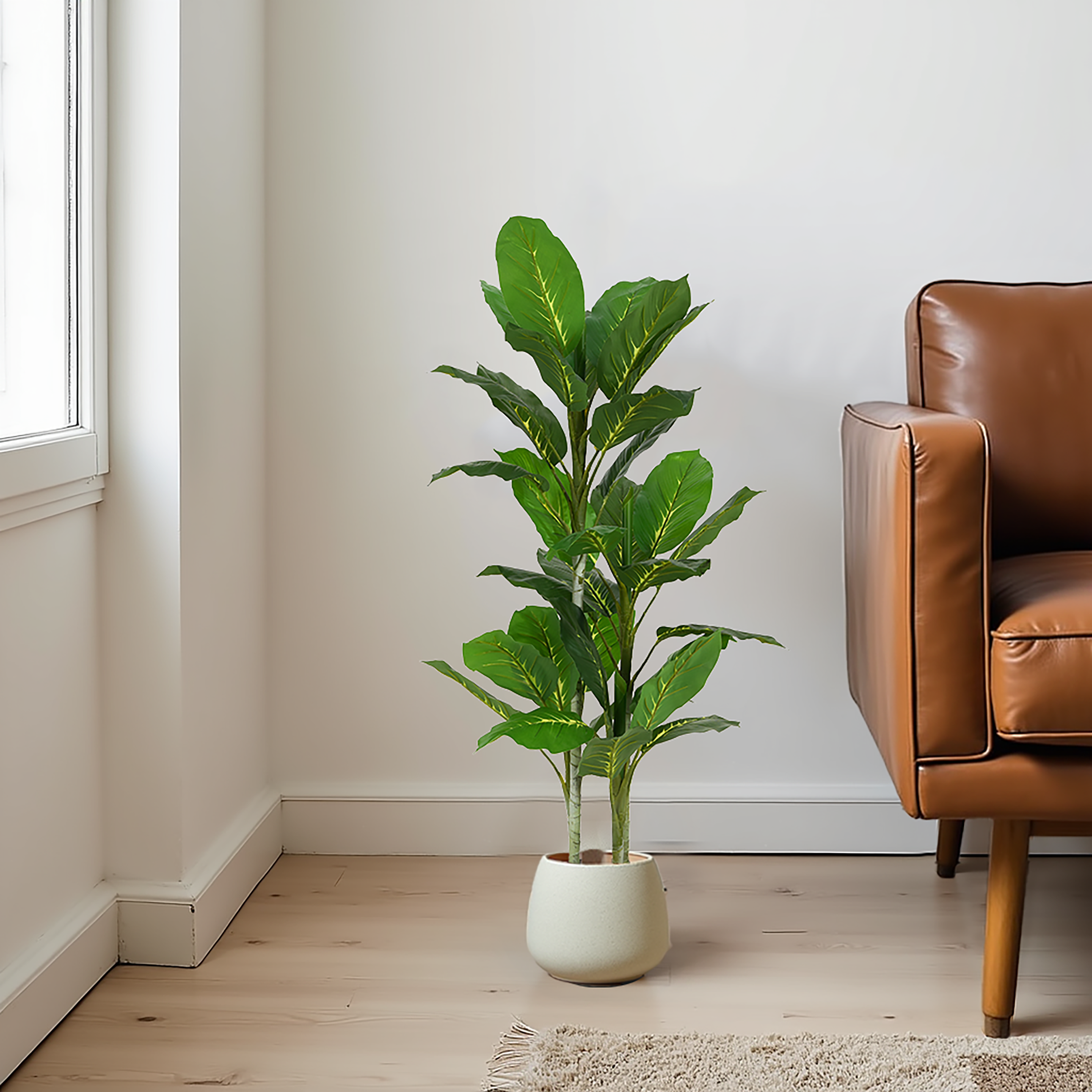 42" Artificial Dieffenbachia Plant with Black Plastic Pot
