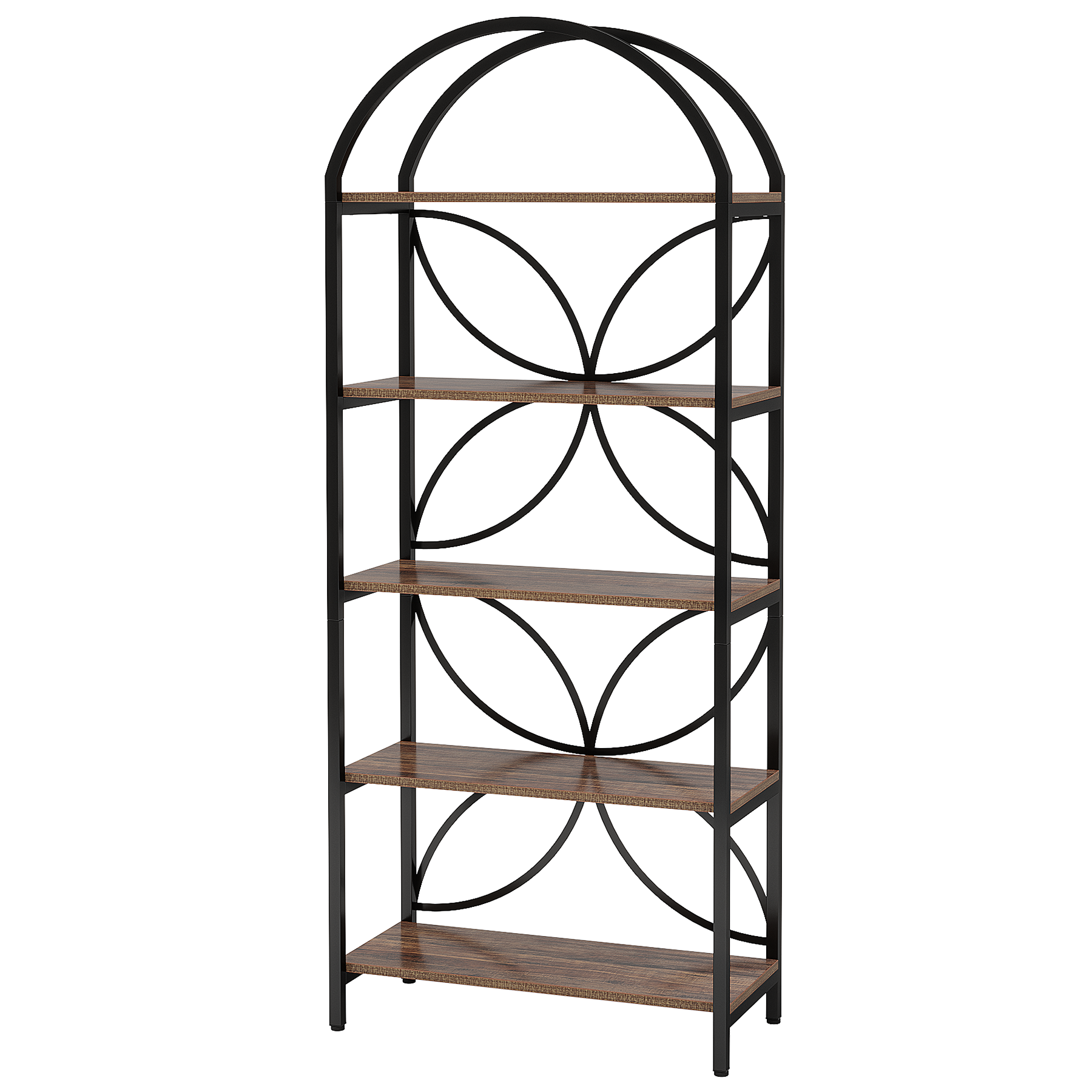 5-Tier Rustic Brown Arched Industrial Bookshelf