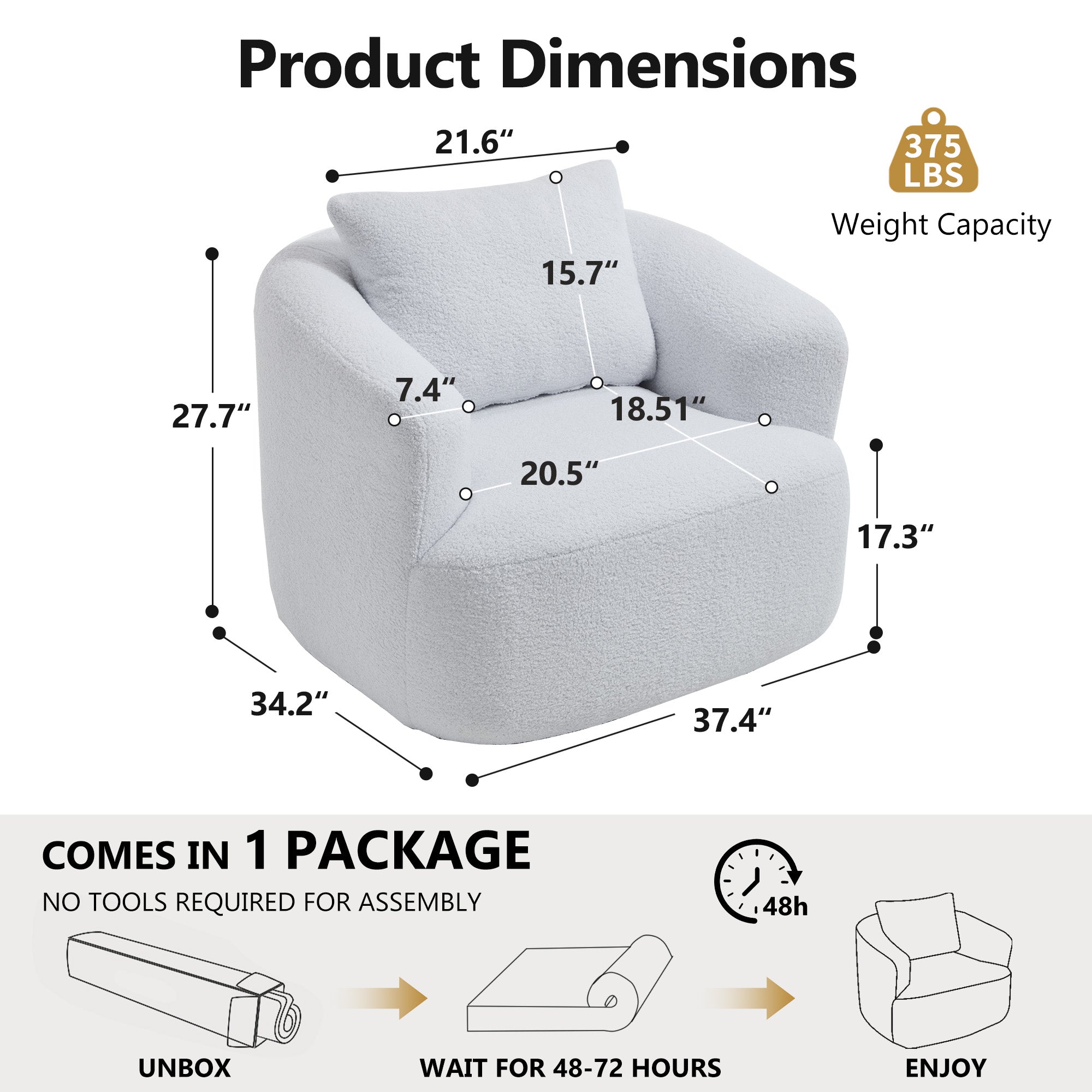 Teddy Fleece 360° Swivel Round Upholstered Comfy Accent Chair With Pillow