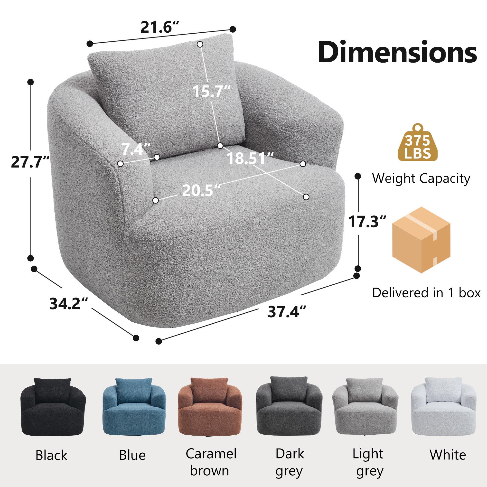 Teddy Fleece 360° Swivel Round Upholstered Comfy Accent Chair With Pillow