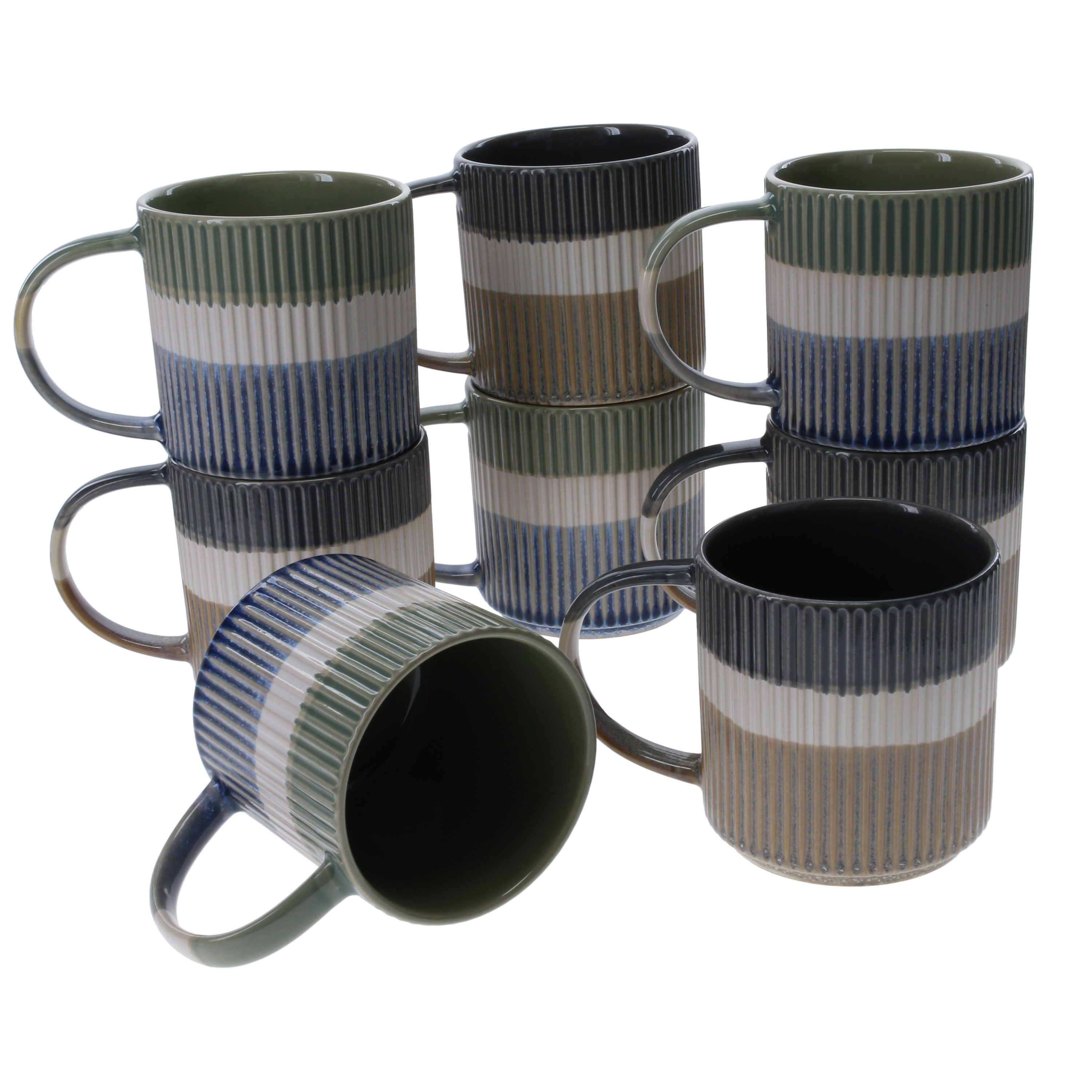 Tri-Color Mugs, 8-Piece Set