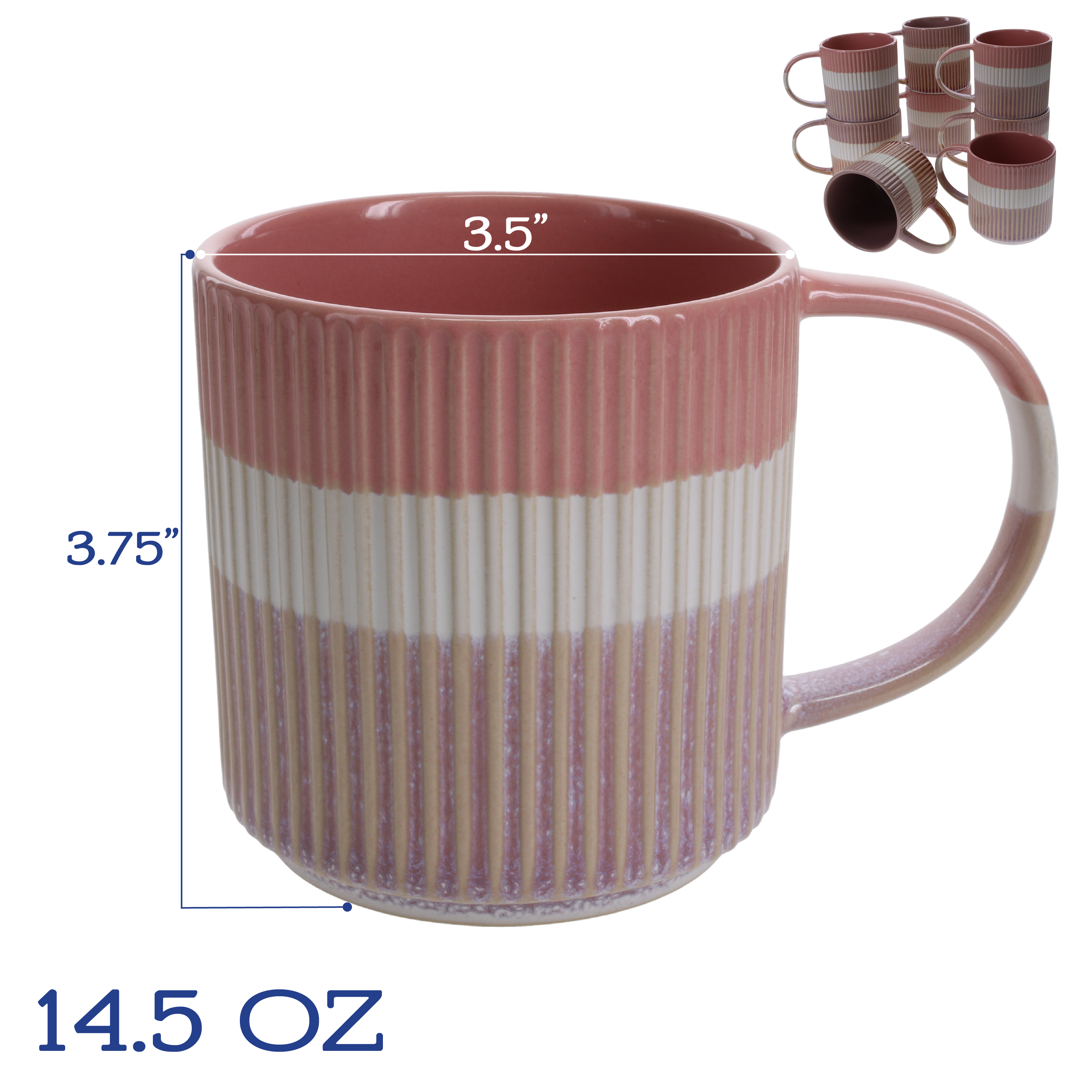 Tri-Color Mugs, Set of 8