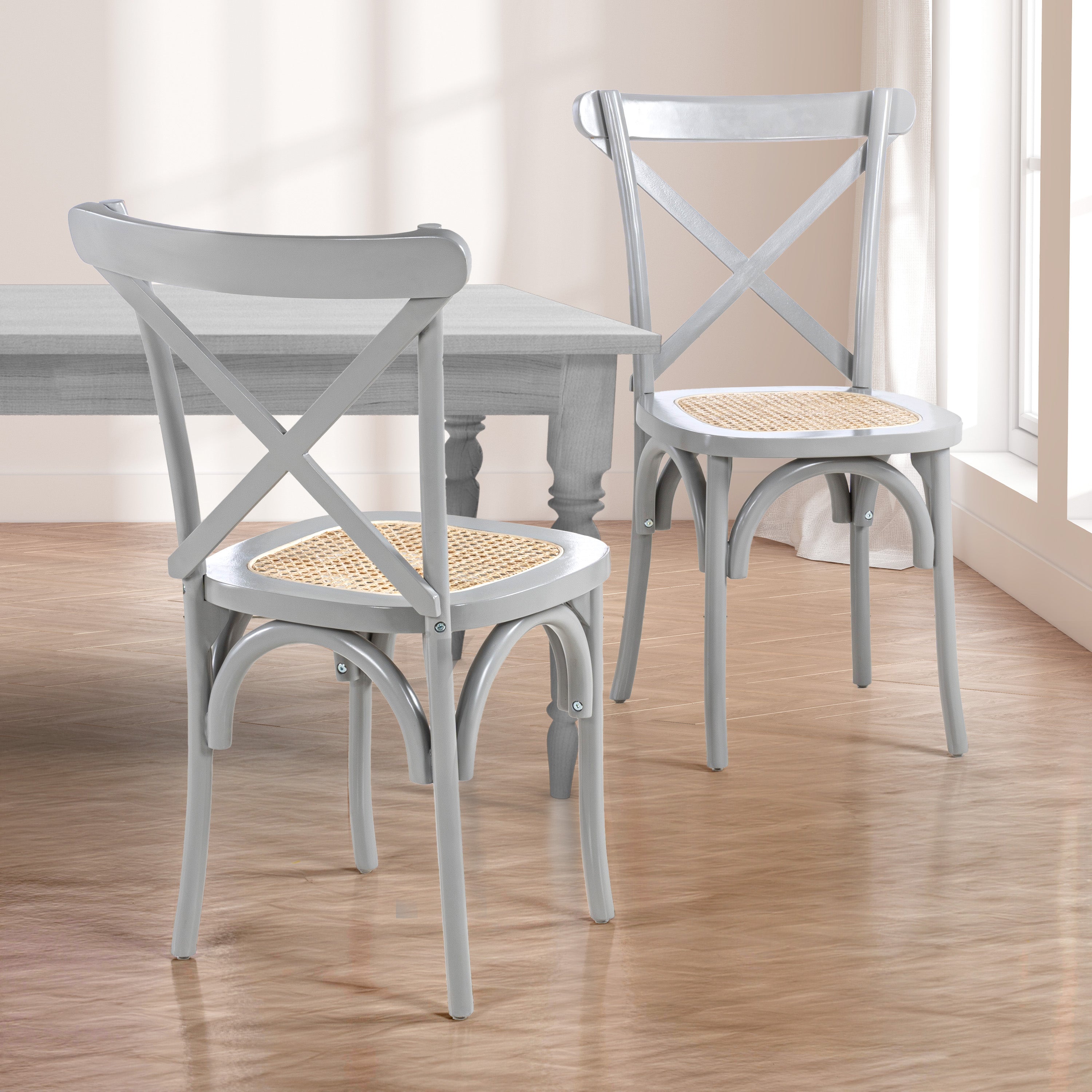 Cassis X-Back Wood Rattan Dining Chair, Set of 2