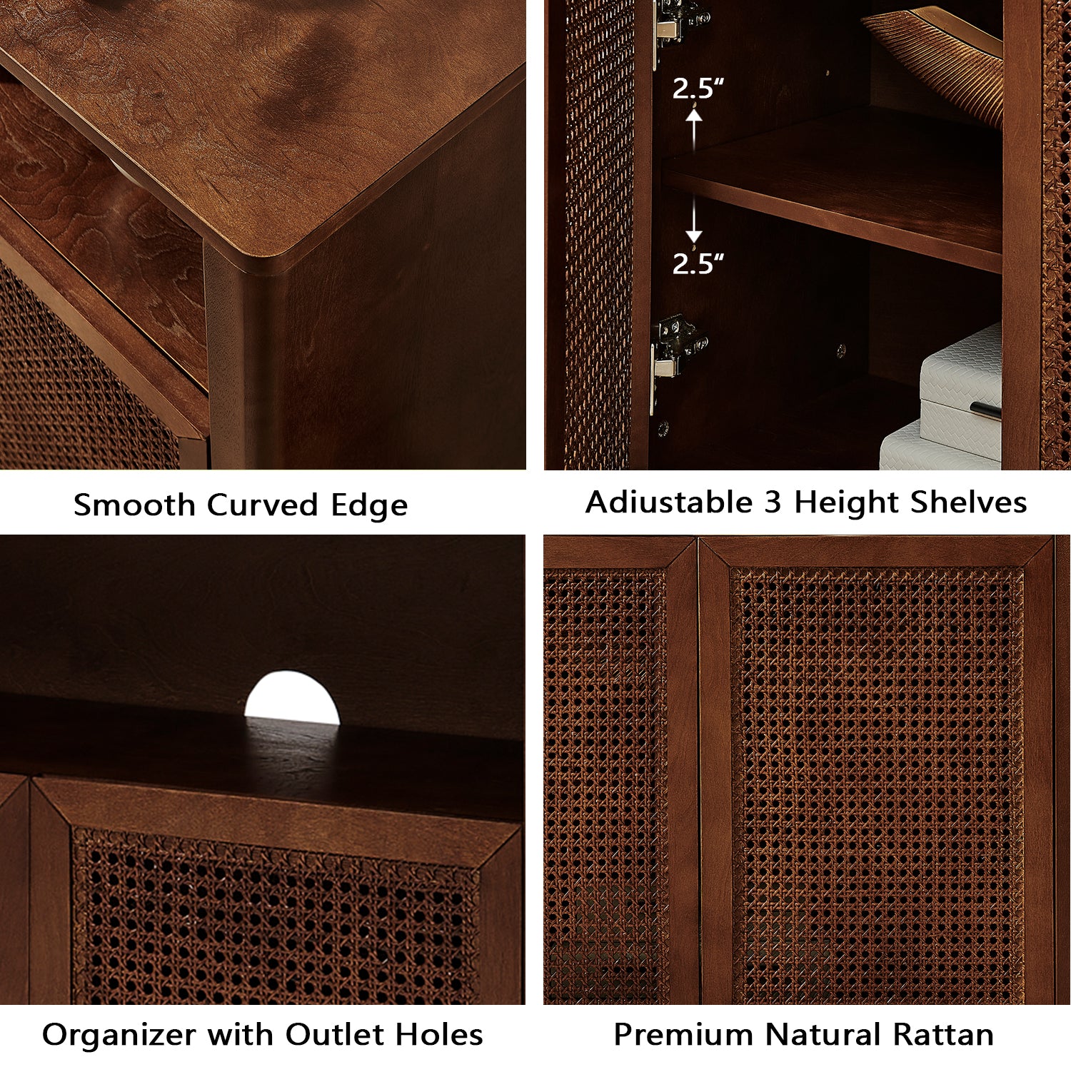 63" Mid-Century Modern Rattan Sideboard Buffet Storage Cabinet