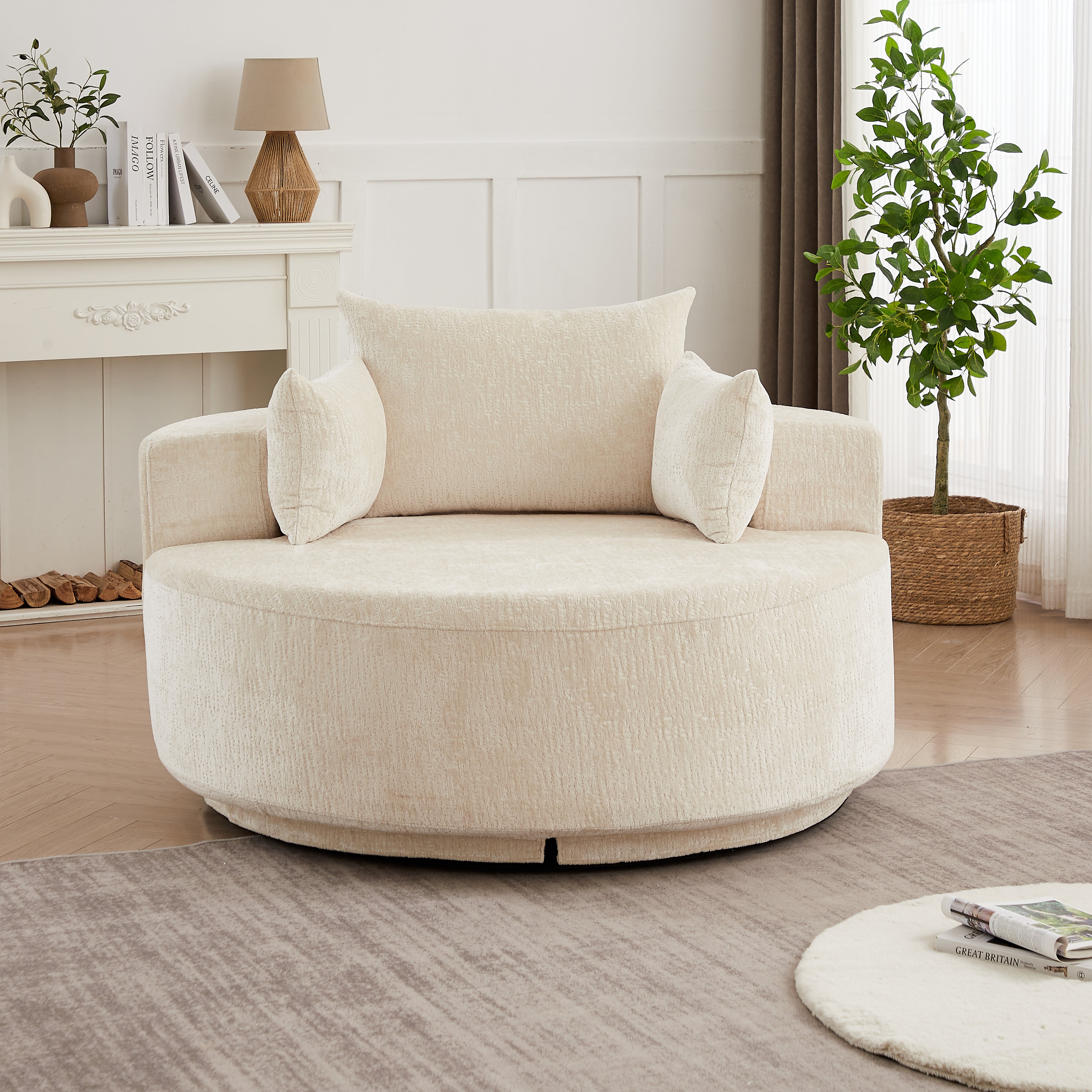 Oversized Chenille Swivel Lounge Chair