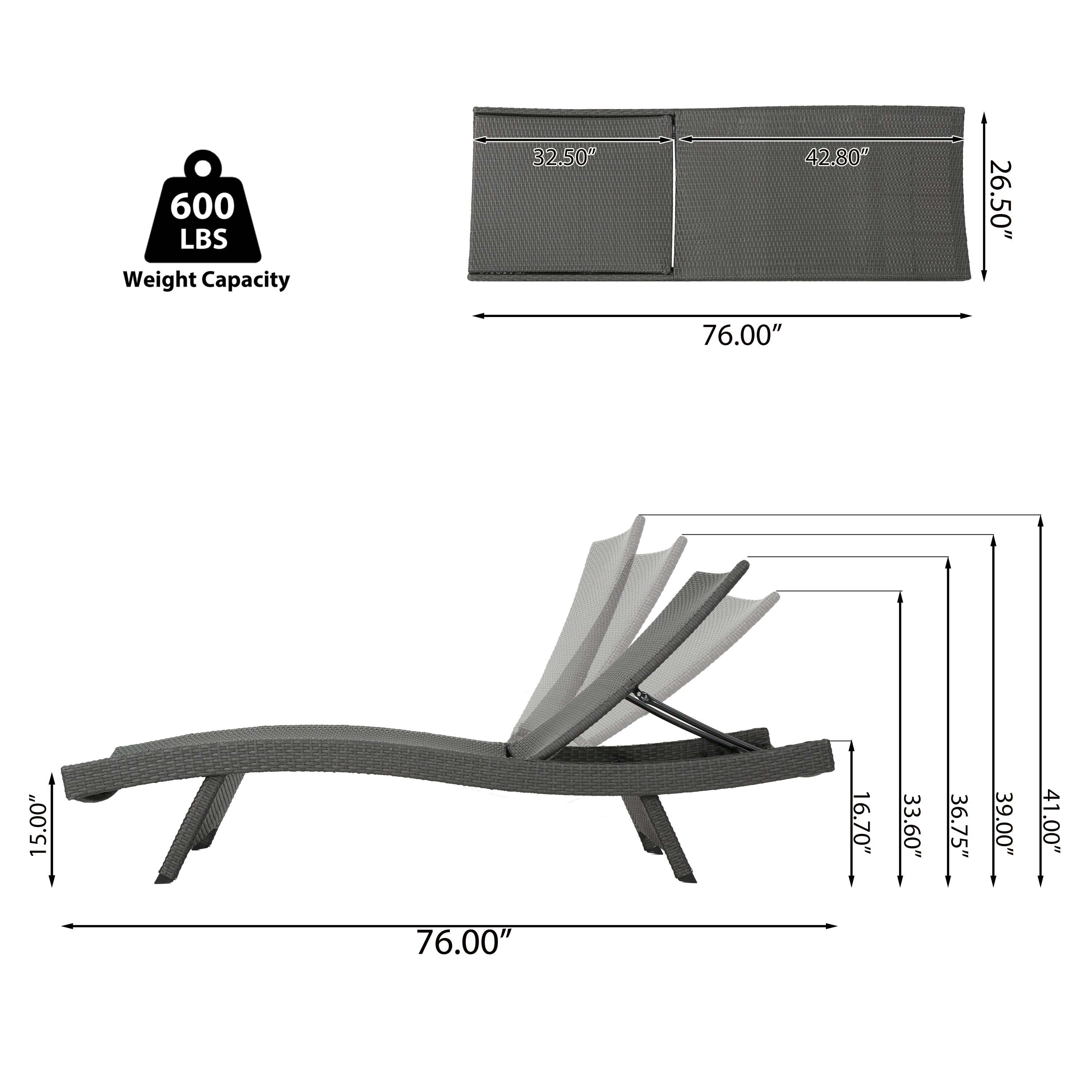 Salem Faux Wicker Chaise Lounge, Gray