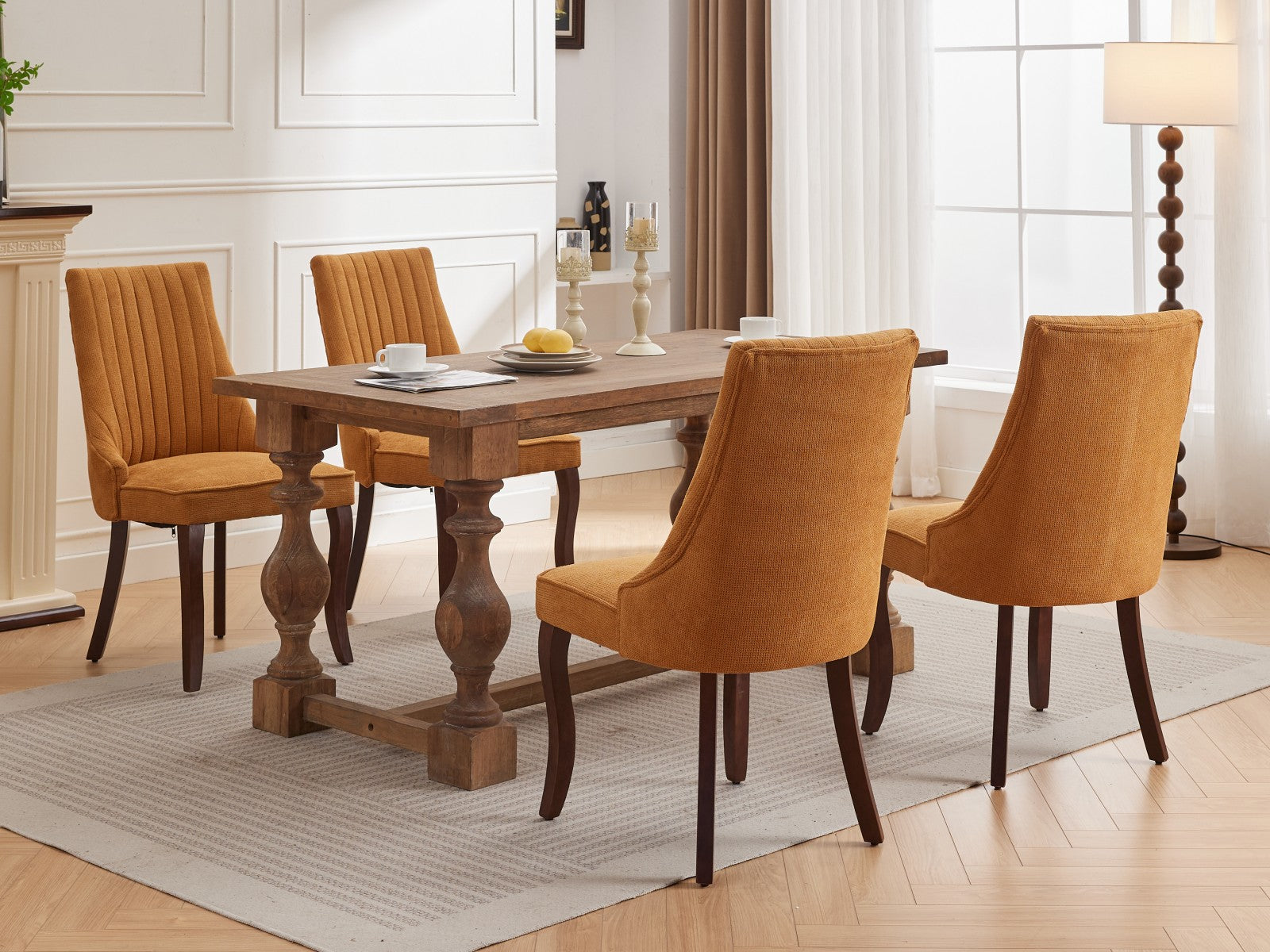 Rayon Cloth Flocking Linen Dining Chairs Channel Kitchen Dinner Chair Comfy Fabric Upholstered Accent Chair for Dining Room with Curved Solid Wood Legs,Set of 2 (Gold), SW1847GL