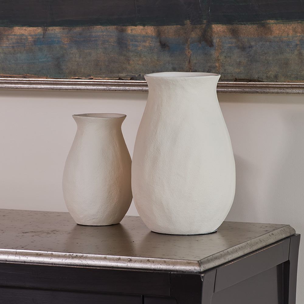 Aluminum Vase in Cream, 8 in