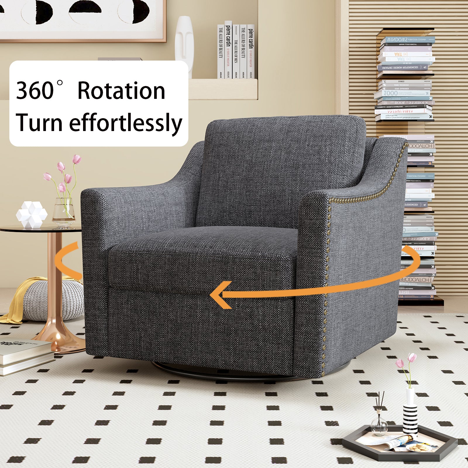 Teddy Fleece 360° Swivel Round Upholstered Comfy Accent Chair With Pillow