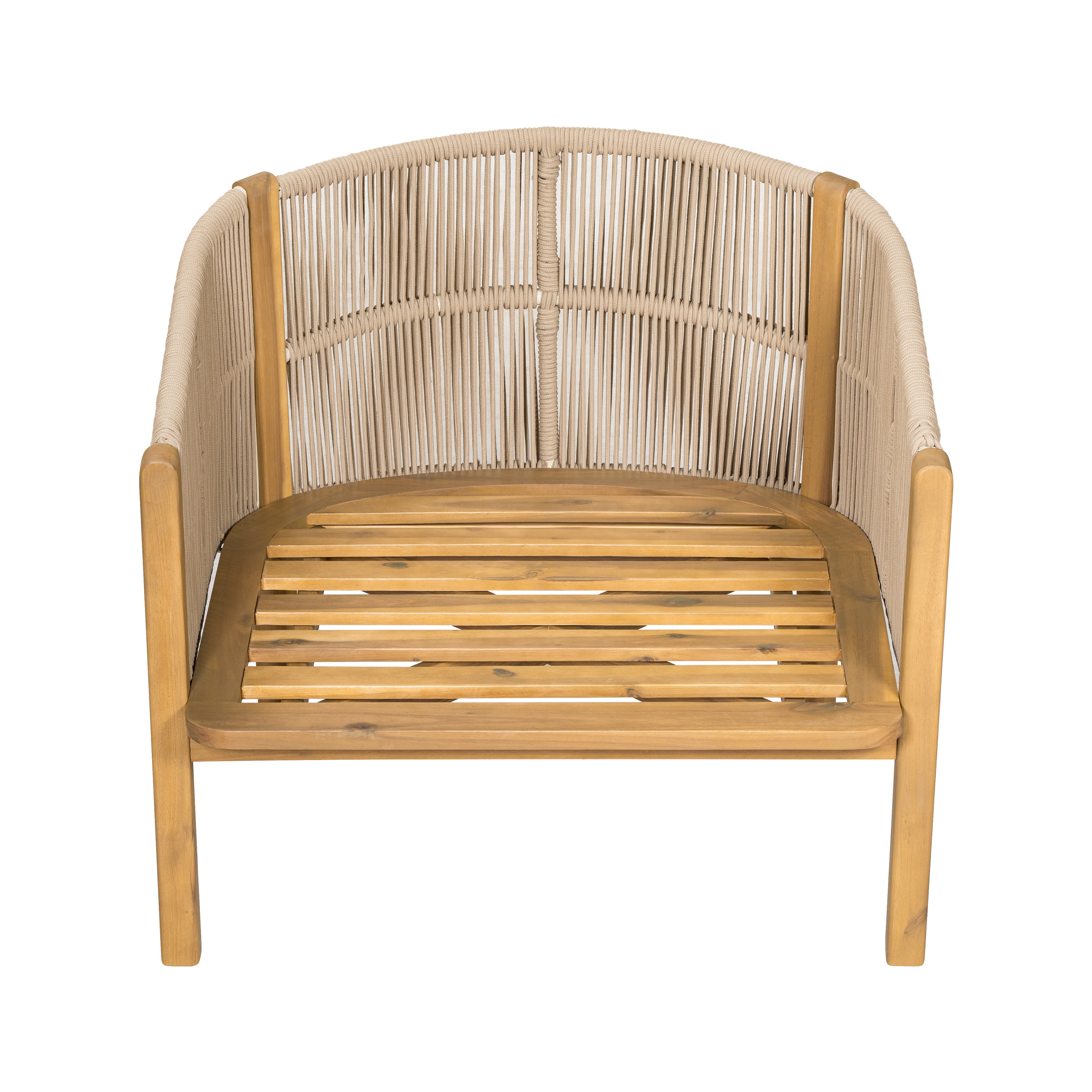 Grotta Outdoor Wood Club Chair, Beige Rope with Beige Cushion